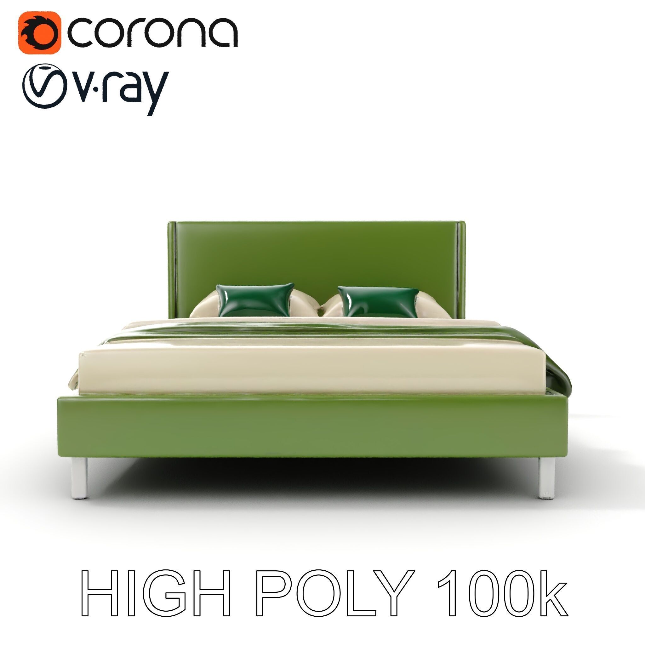 Contemporary Upholstered Bed D Model Pack Low-poly 3D model_15