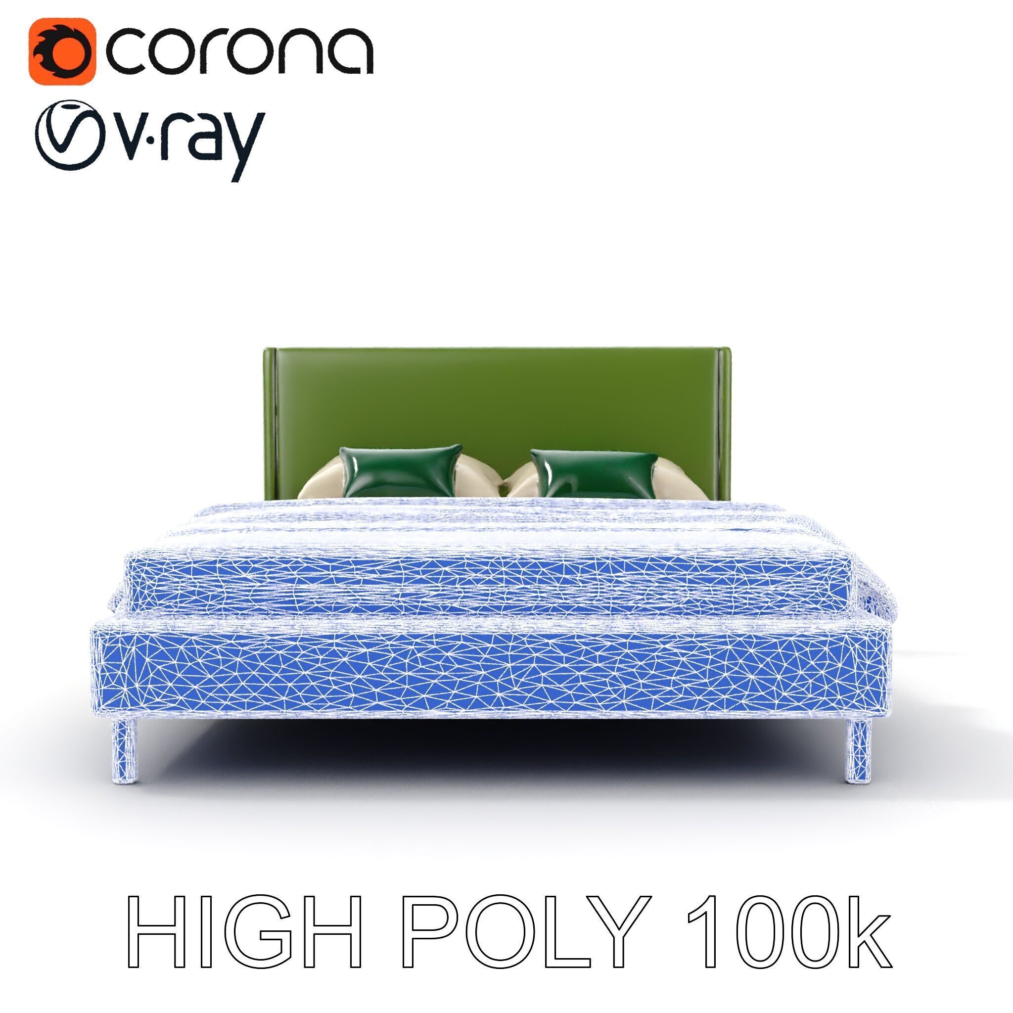 Contemporary Upholstered Bed D Model Pack Low-poly 3D model_29