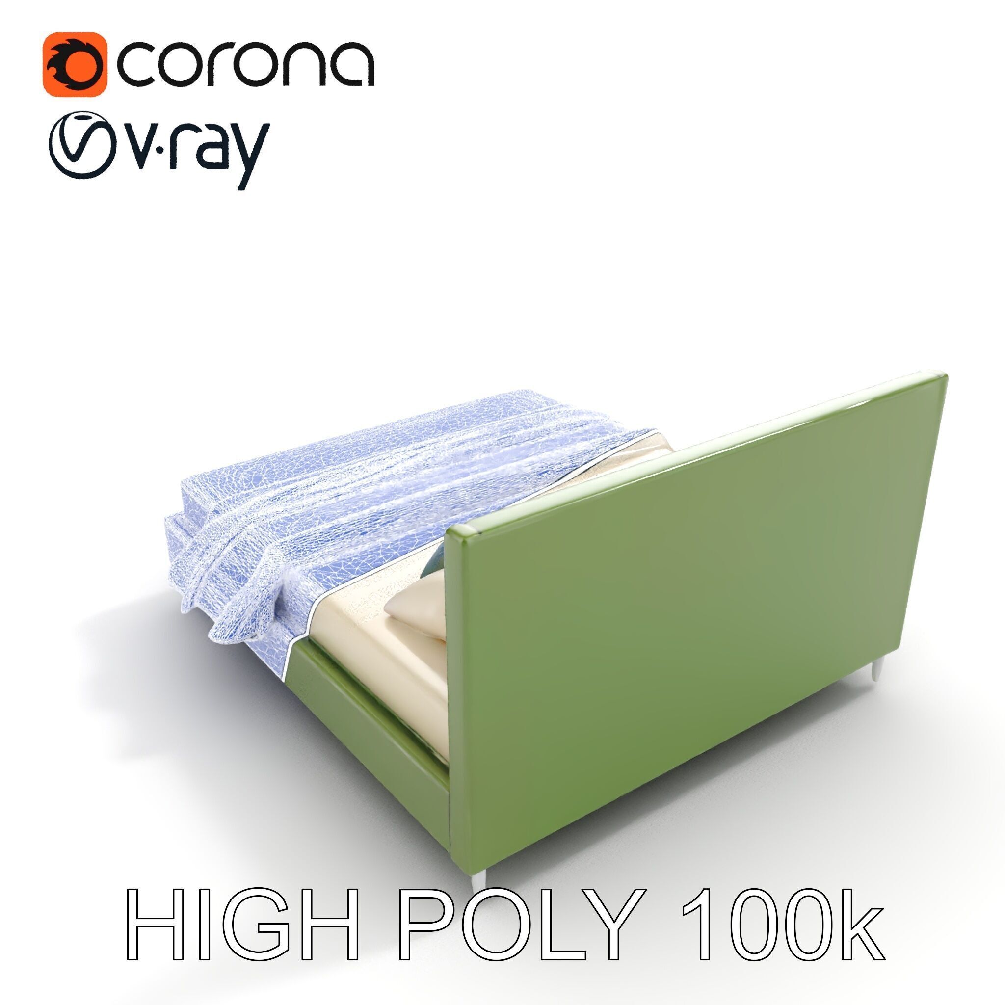 Contemporary Upholstered Bed D Model Pack Low-poly 3D model_22