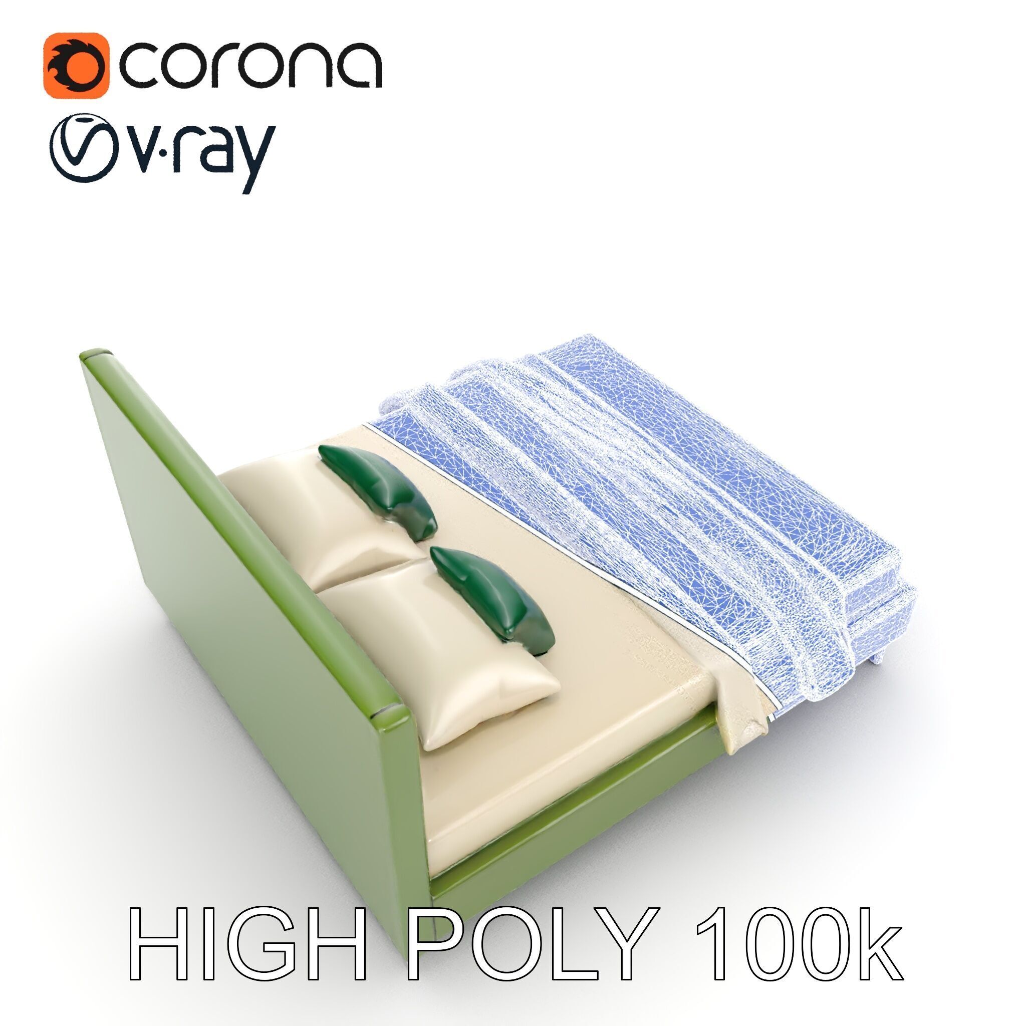 Contemporary Upholstered Bed D Model Pack Low-poly 3D model_33