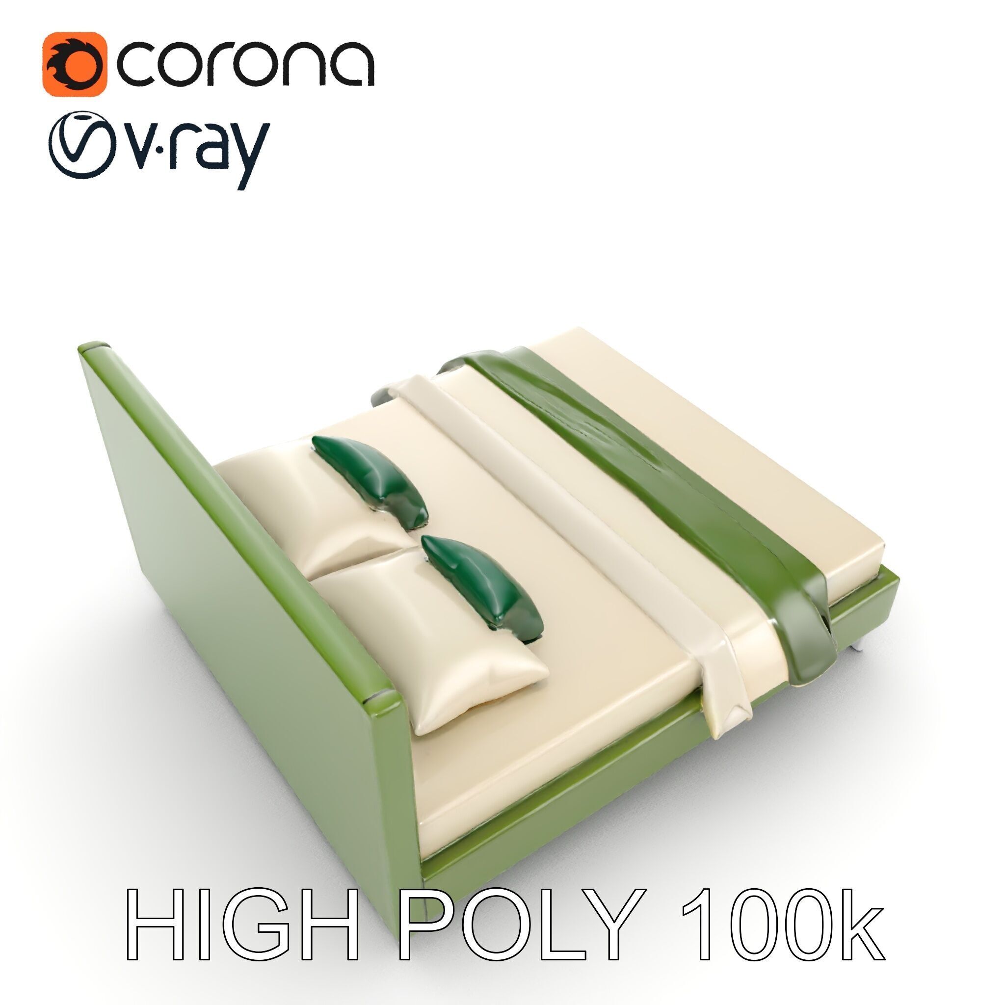 Contemporary Upholstered Bed D Model Pack Low-poly 3D model_16