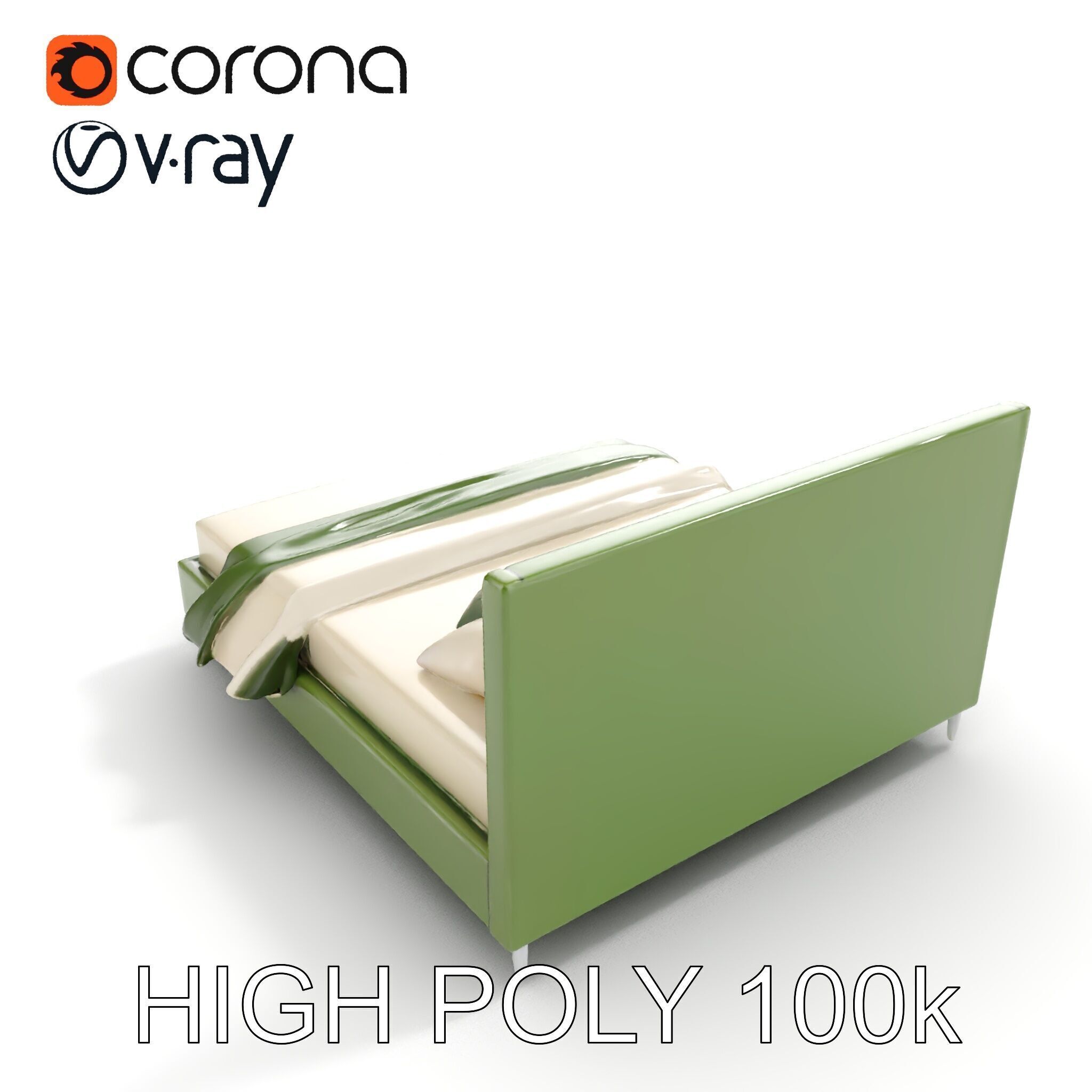 Contemporary Upholstered Bed D Model Pack Low-poly 3D model_23