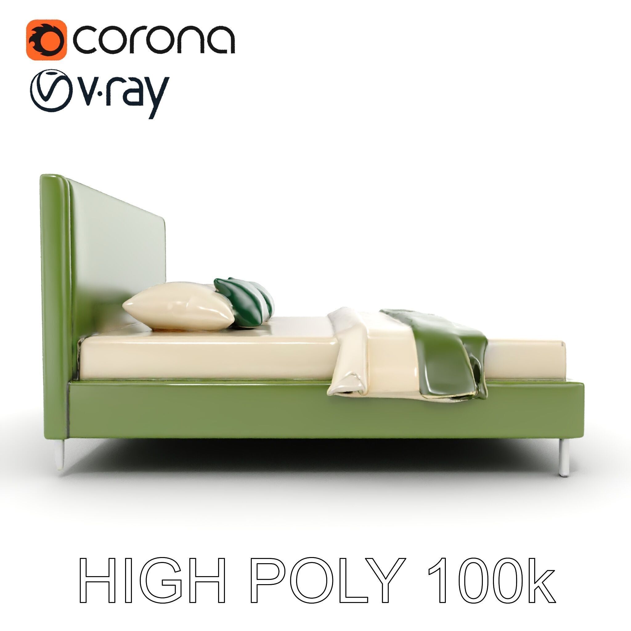 Contemporary Upholstered Bed D Model Pack Low-poly 3D model_19