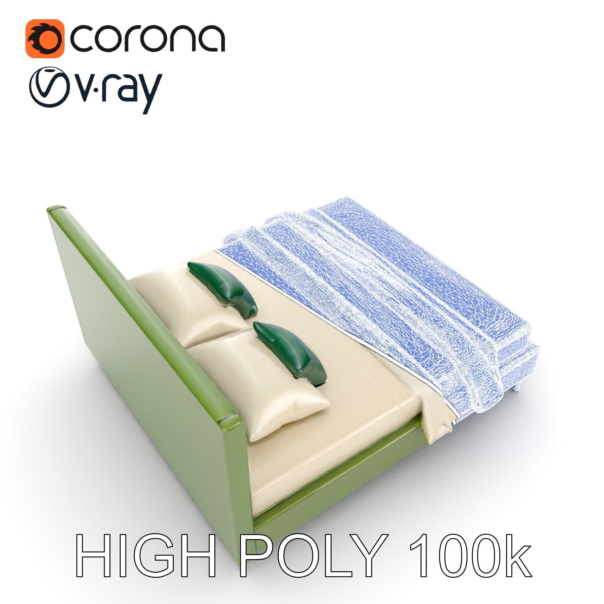 Contemporary Upholstered Bed D Model Pack Low-poly 3D model_31