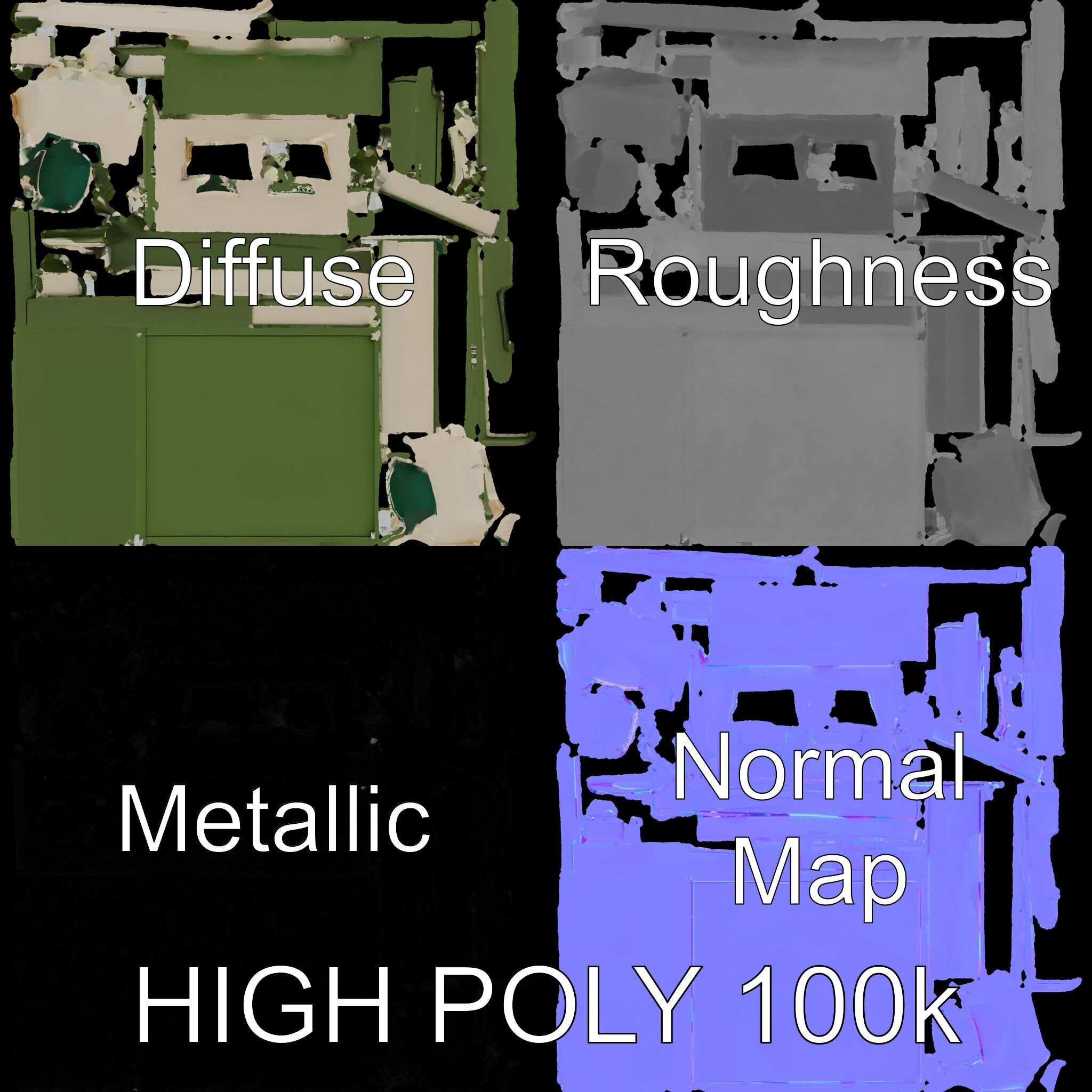 Contemporary Upholstered Bed D Model Pack Low-poly 3D model_4