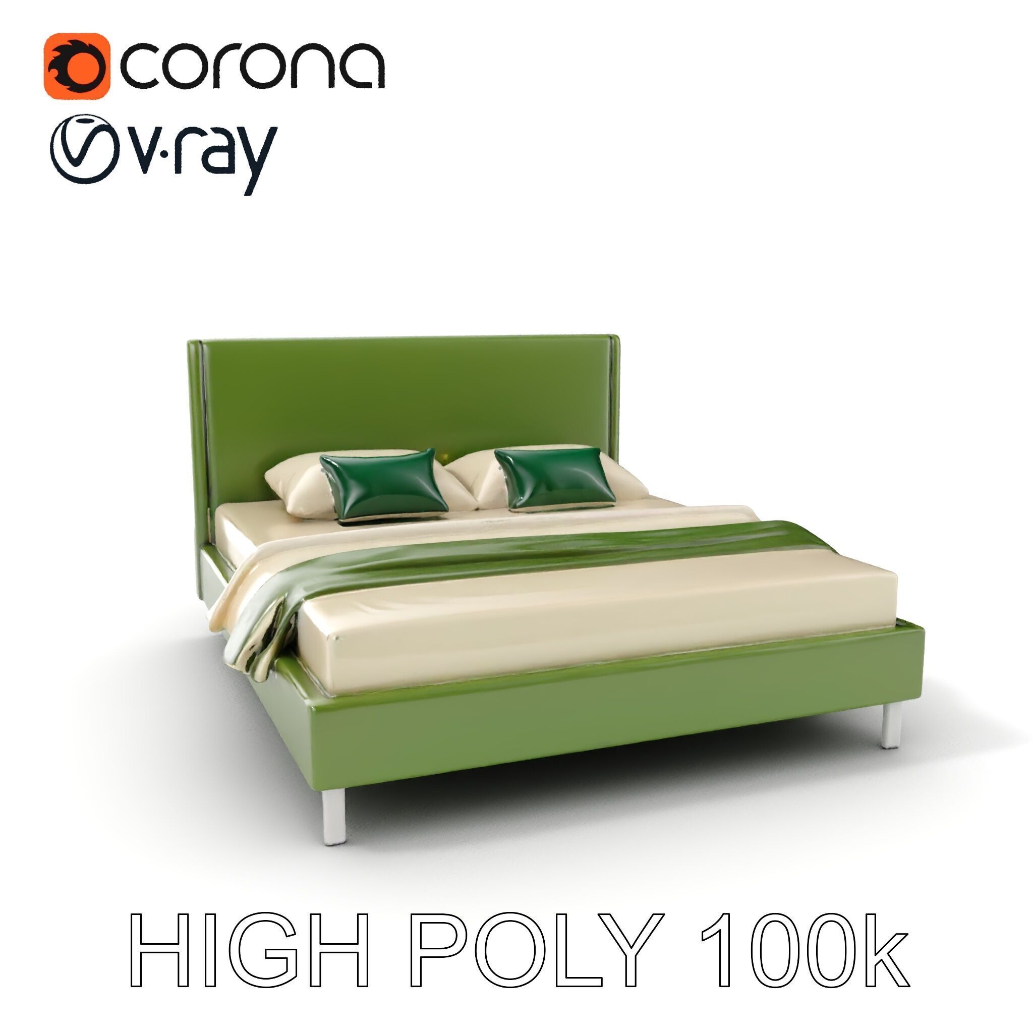 Contemporary Upholstered Bed D Model Pack Low-poly 3D model_8