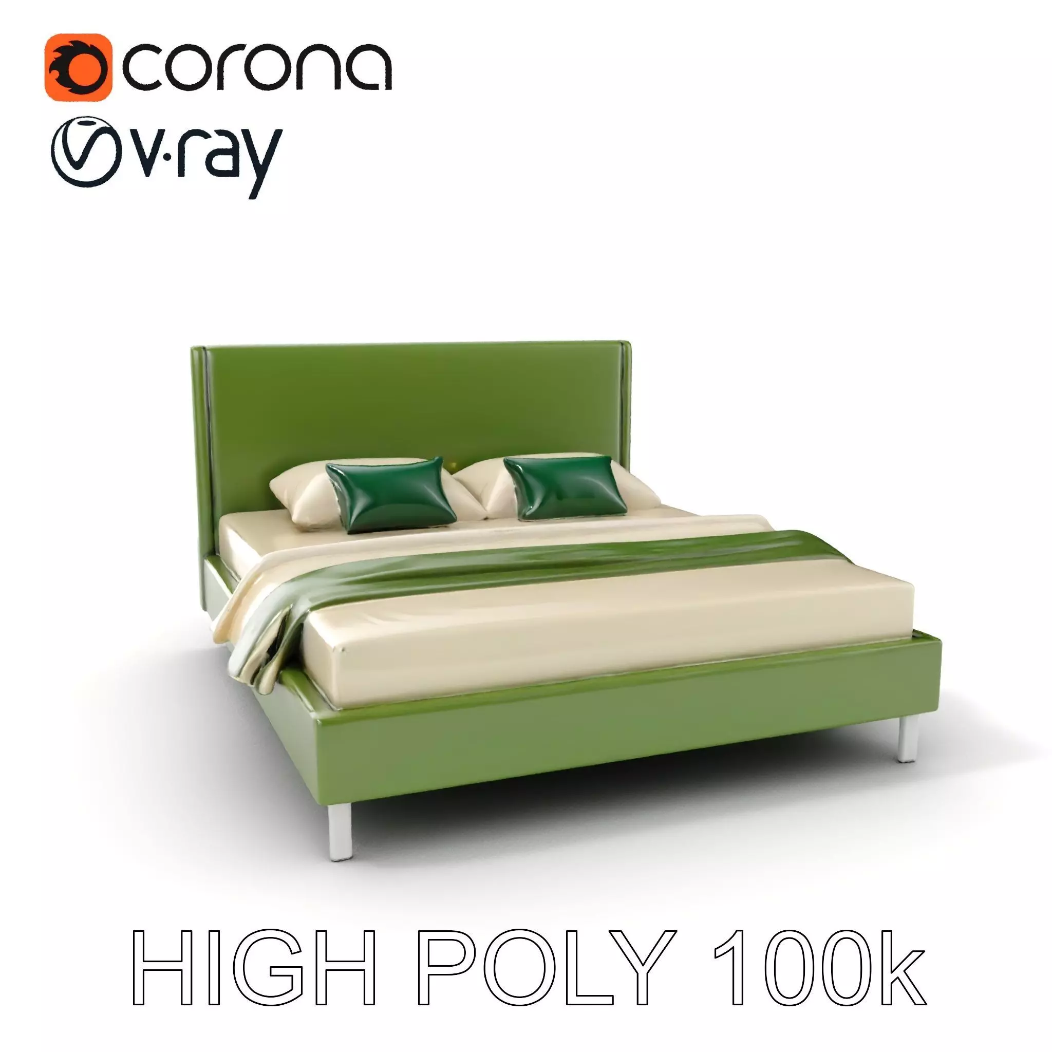 Contemporary Upholstered Bed D Model Pack Low-poly 3D model_0