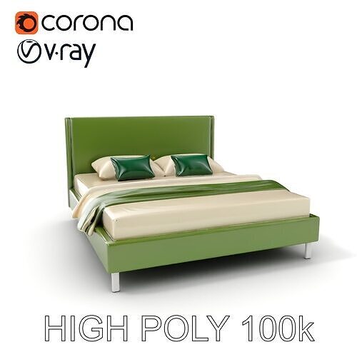 Contemporary Upholstered Bed D Model Pack Low-poly 3D model