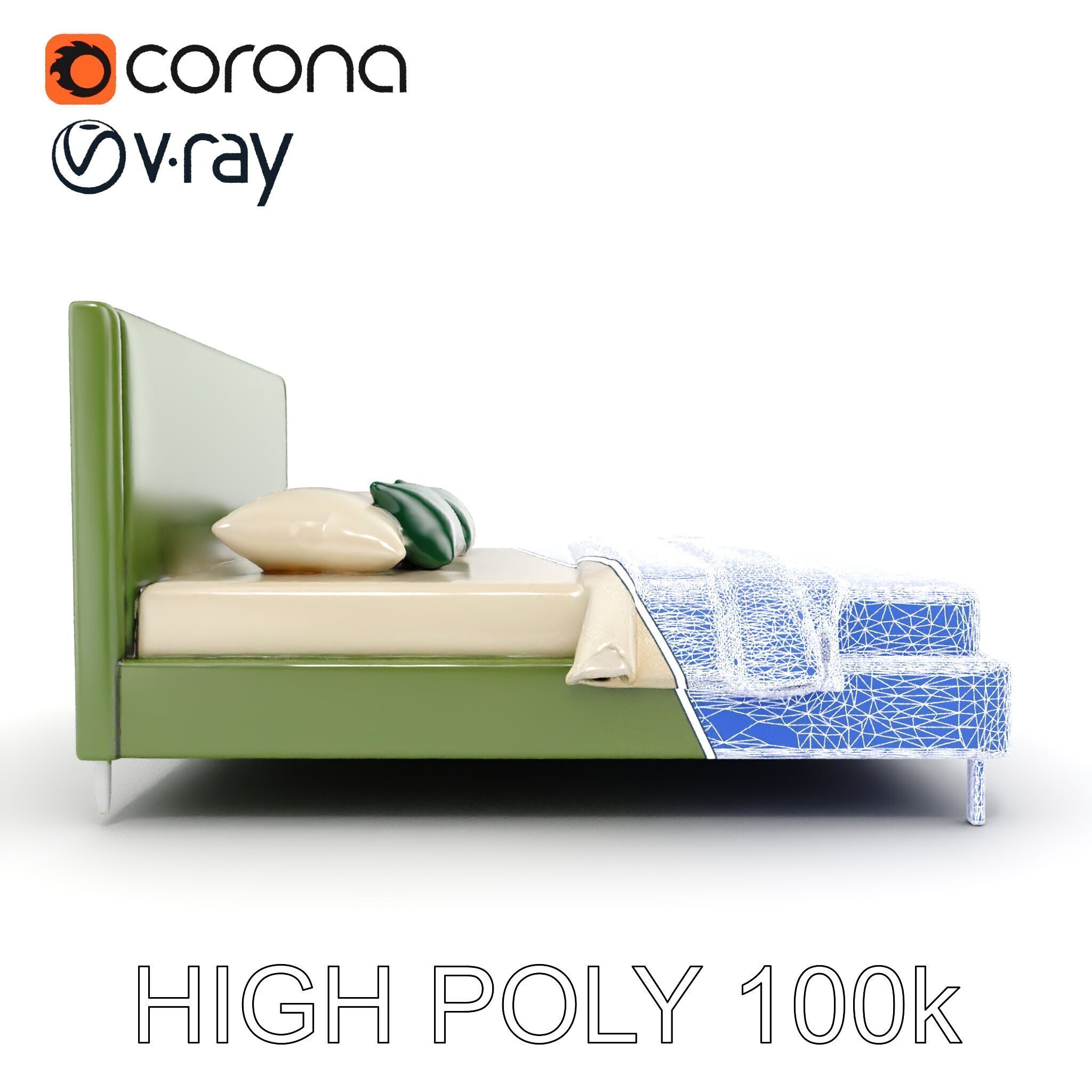 Contemporary Upholstered Bed D Model Pack Low-poly 3D model_30