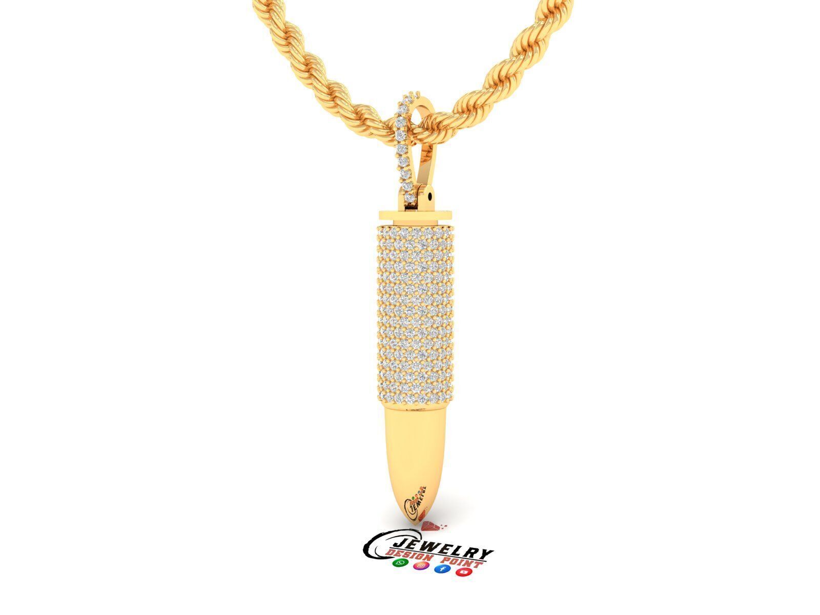 Custom Bullet Gun Diamond  Pendant - Bullet Ash Pendnat  3D print model_4