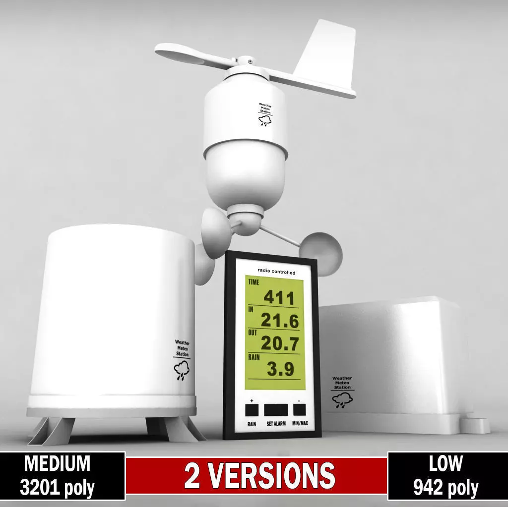 Weather meteo station wireless set pack low poly Low-poly 3D model