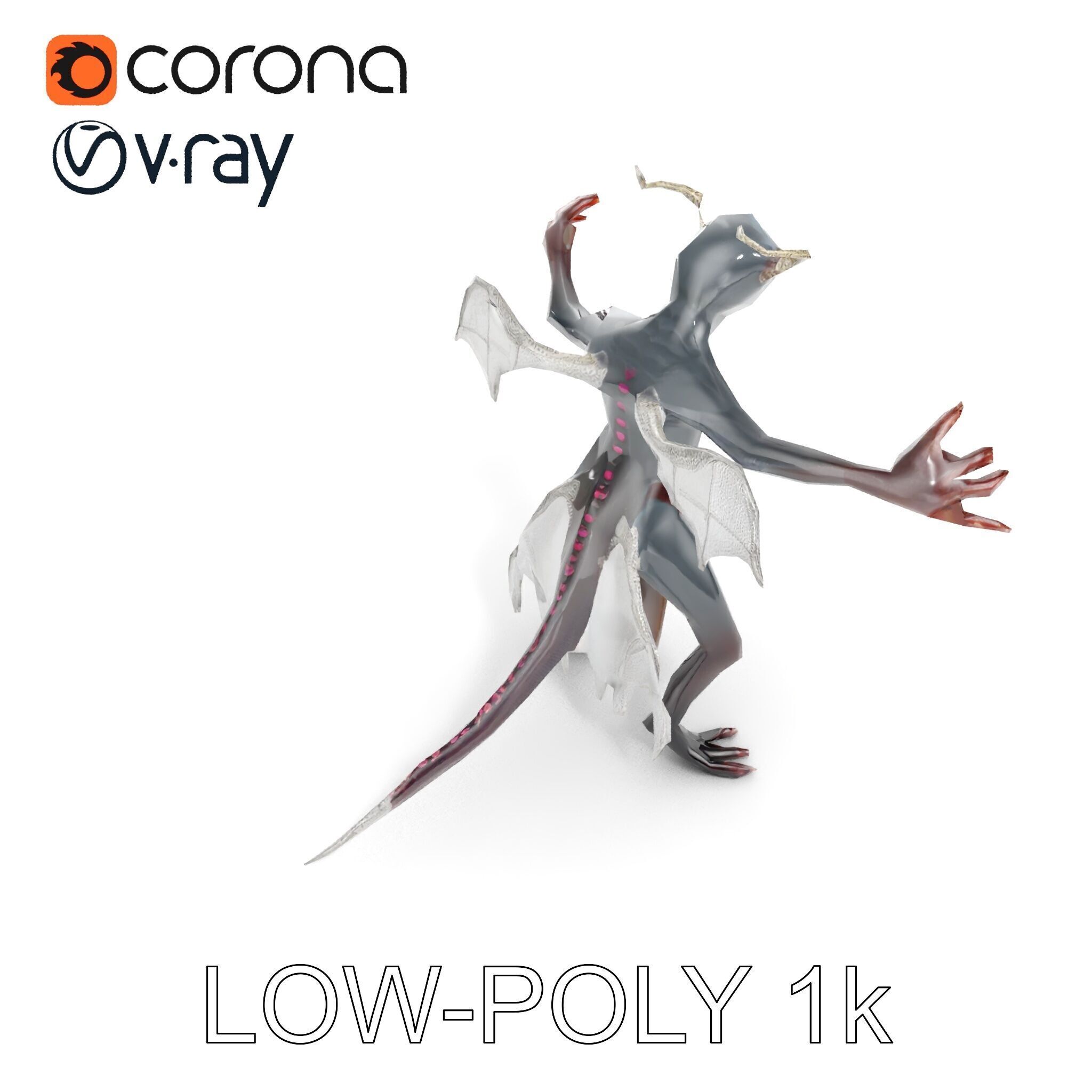 Demonic Creature Rigged and Animated D Model Low-poly 3D model_10