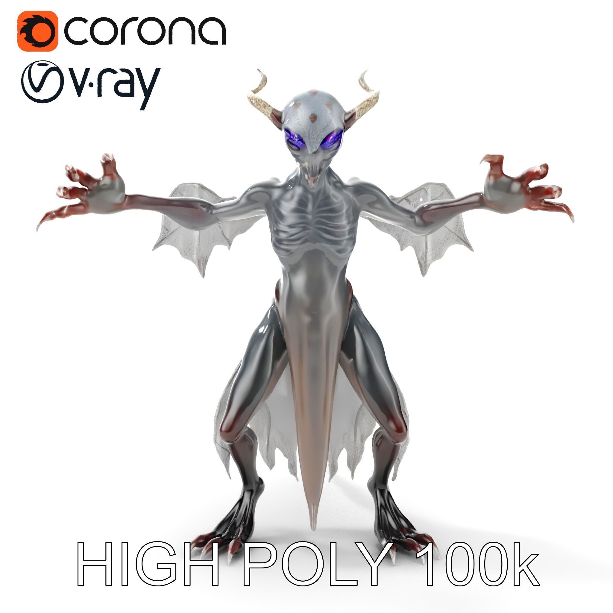 Demonic Creature Rigged and Animated D Model Low-poly 3D model_13