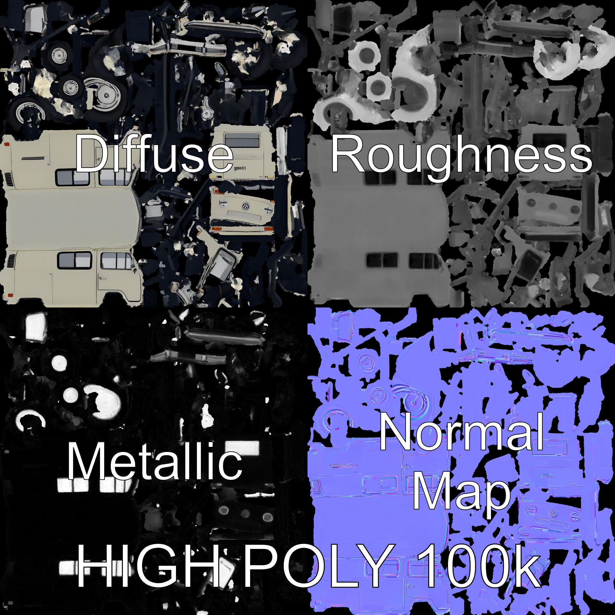 Classic Camper Van D Model Pack Low-poly 3D model_4