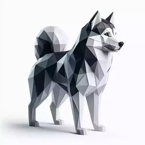 Low-Poly Geometric Husky Dog Sculpture