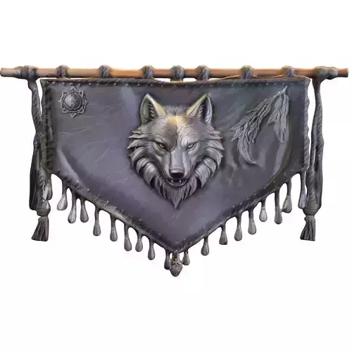 Wolf Clan Banner Tribal Fantasy Wall Decoration Low-poly 3D model