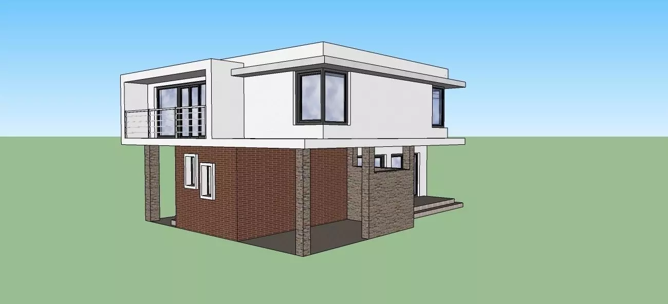 House with two stories and balcony Free low-poly 3D model_0