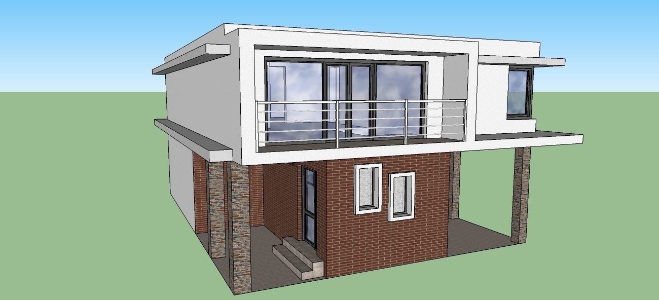 House with two stories and balcony Free low-poly 3D model_3