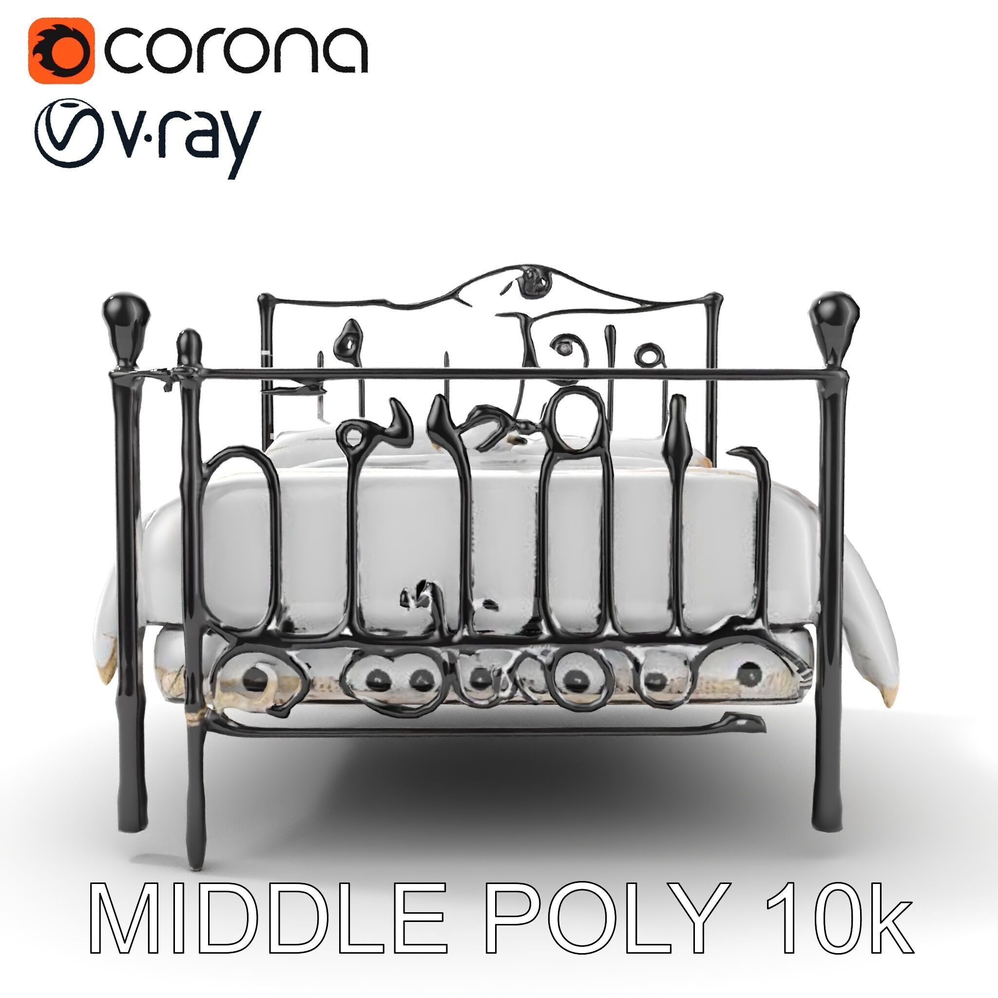 Ornate Black Metal Bed Model Pack Low-poly 3D model_24