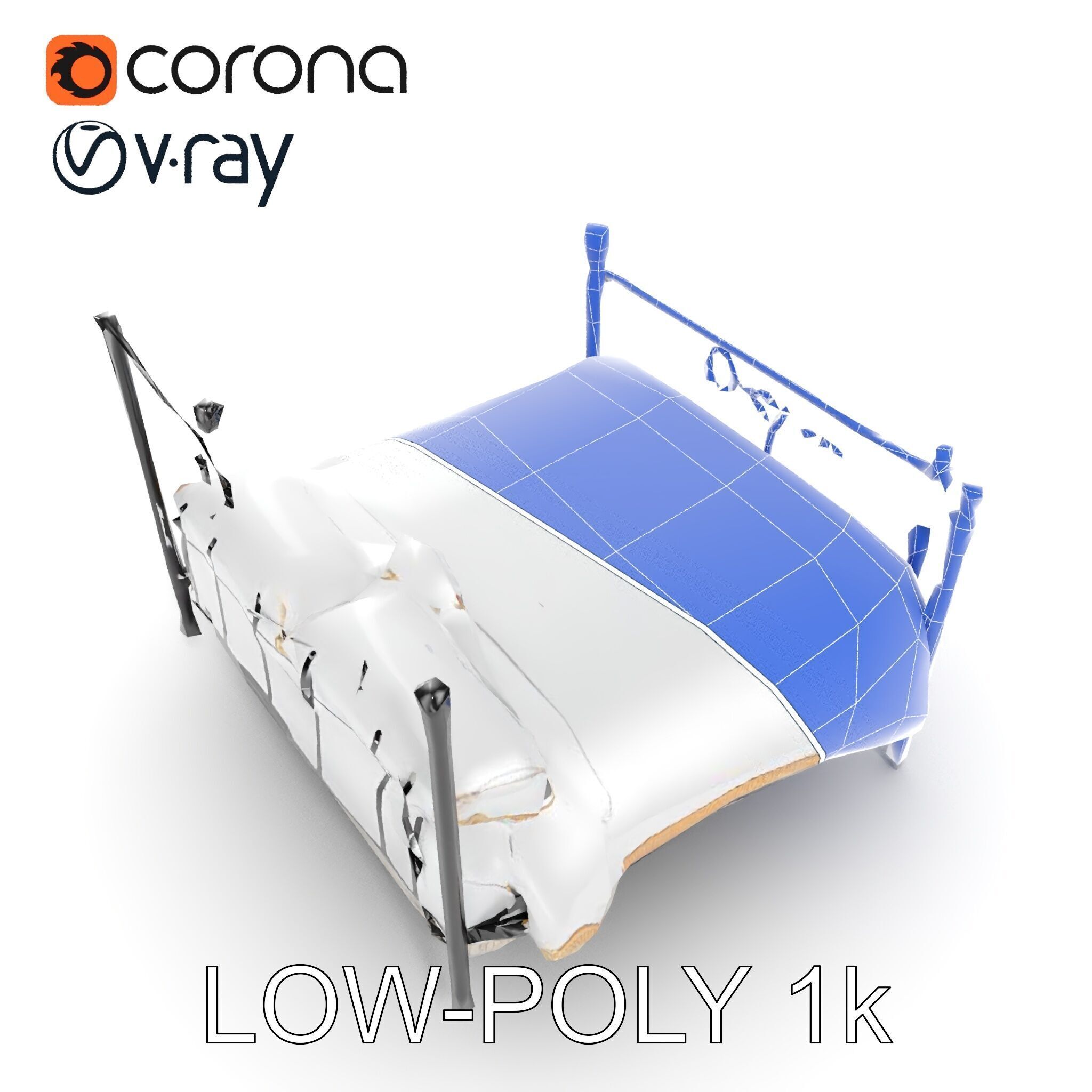 Ornate Black Metal Bed Model Pack Low-poly 3D model_25