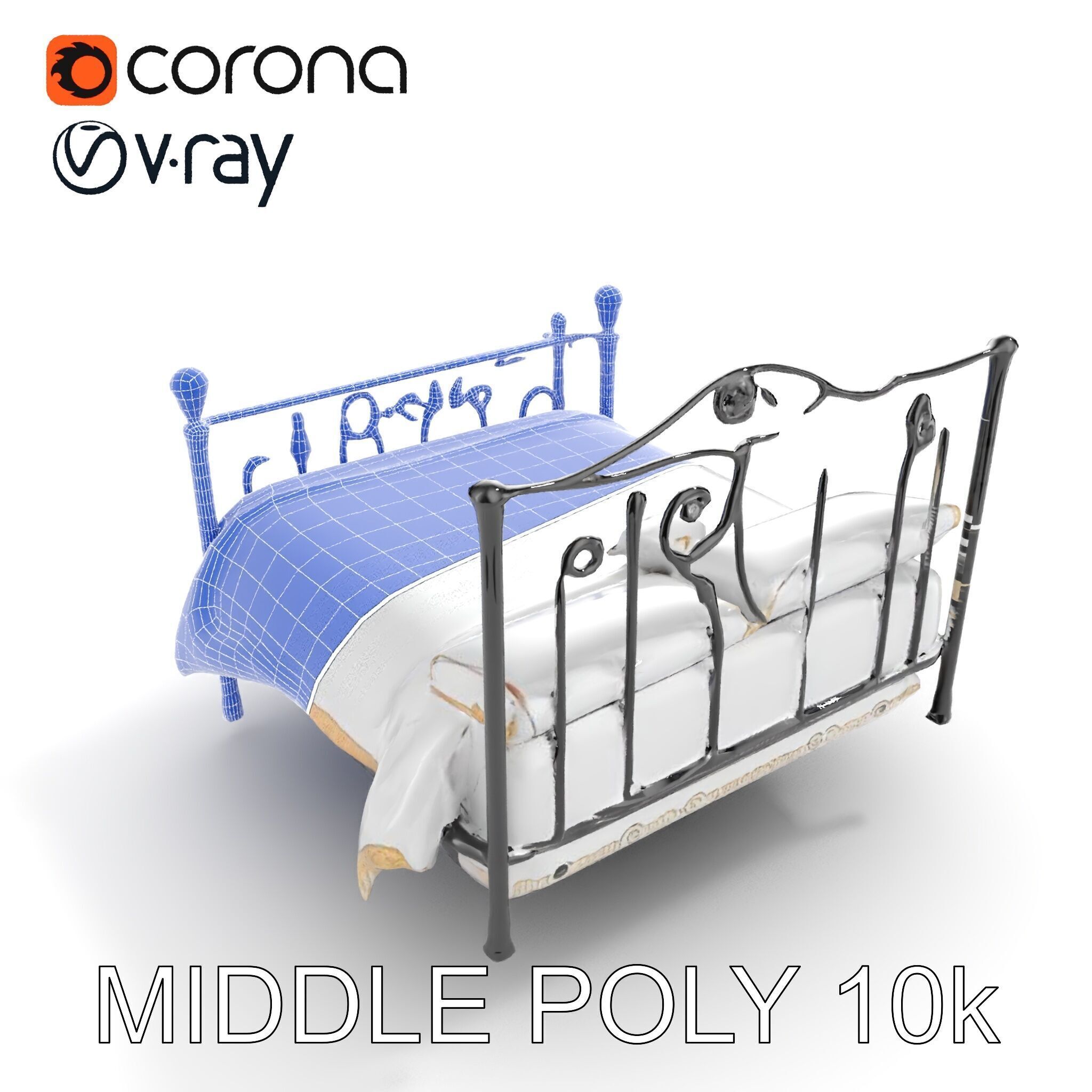 Ornate Black Metal Bed Model Pack Low-poly 3D model_21
