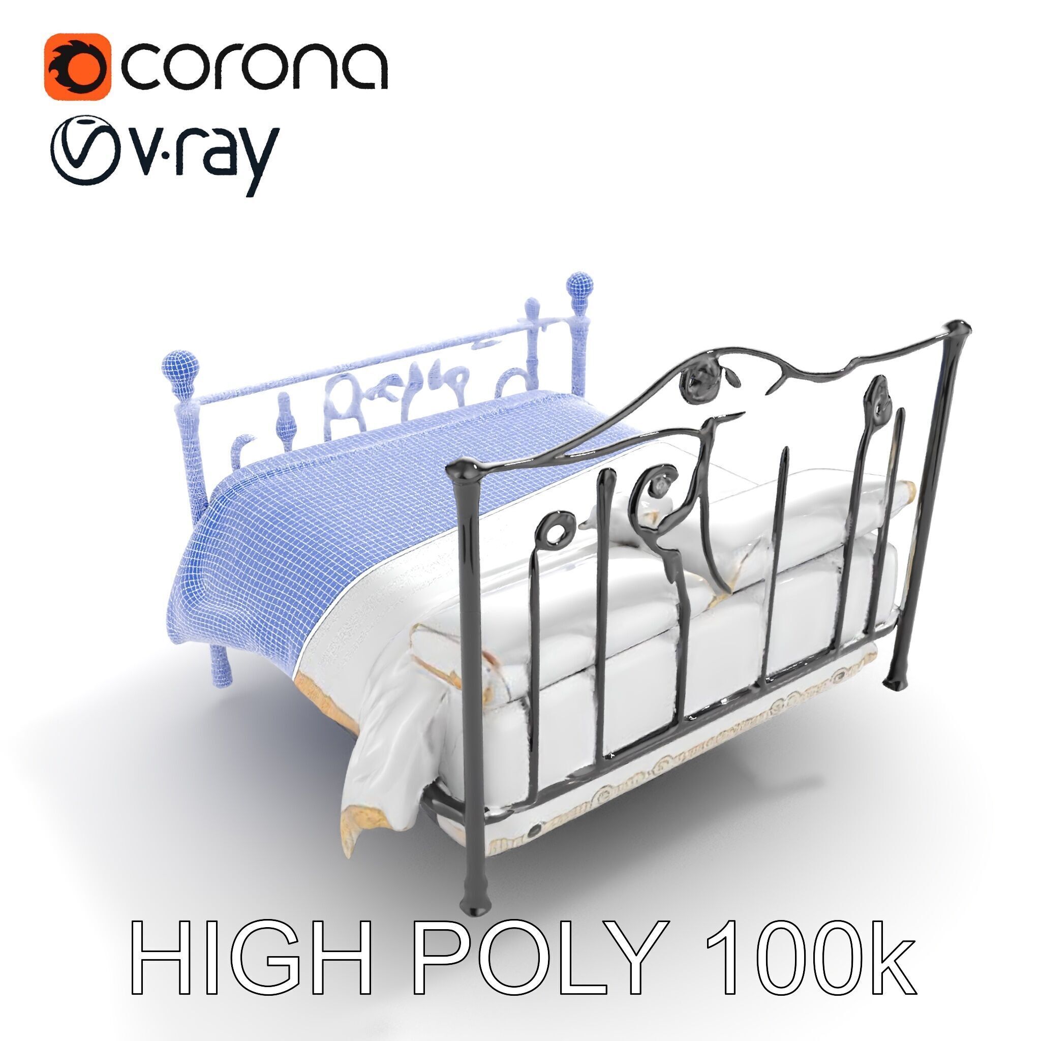 Ornate Black Metal Bed Model Pack Low-poly 3D model_15