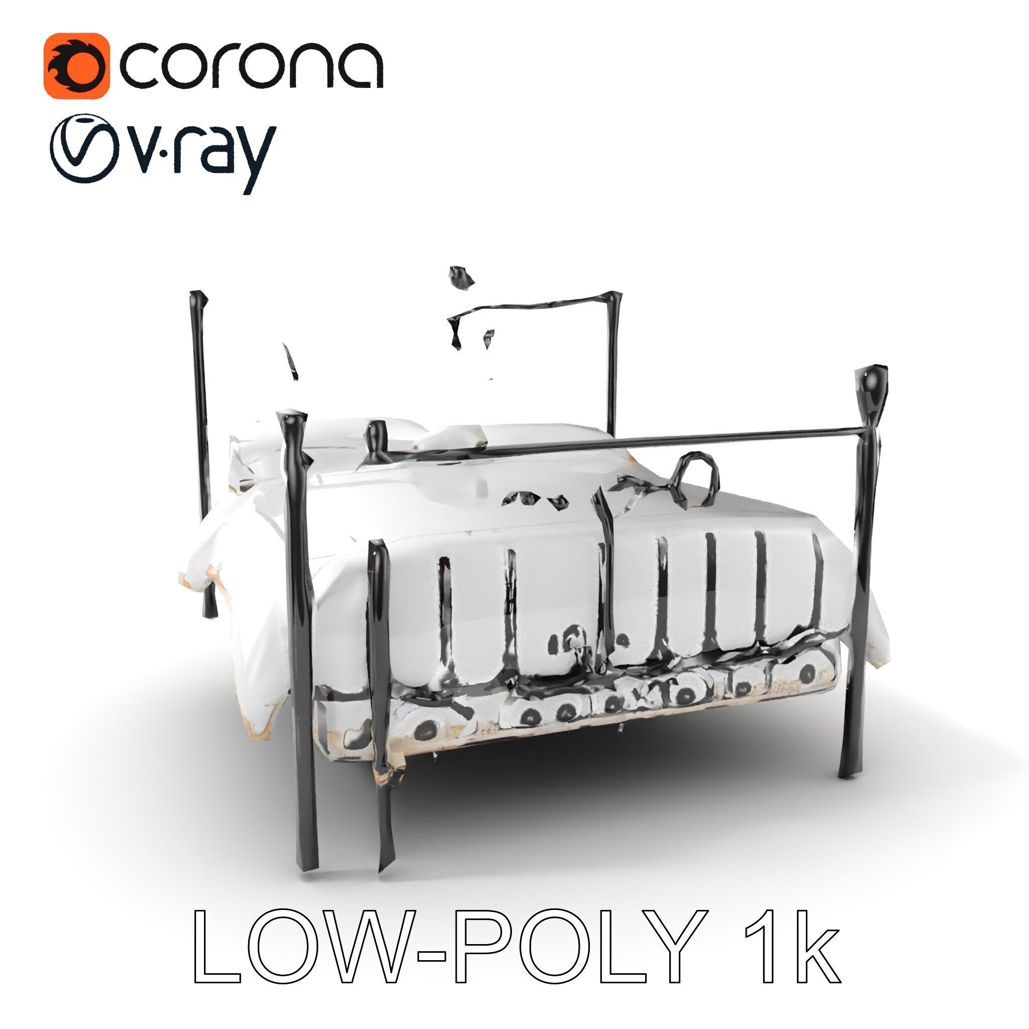 Ornate Black Metal Bed Model Pack Low-poly 3D model_7