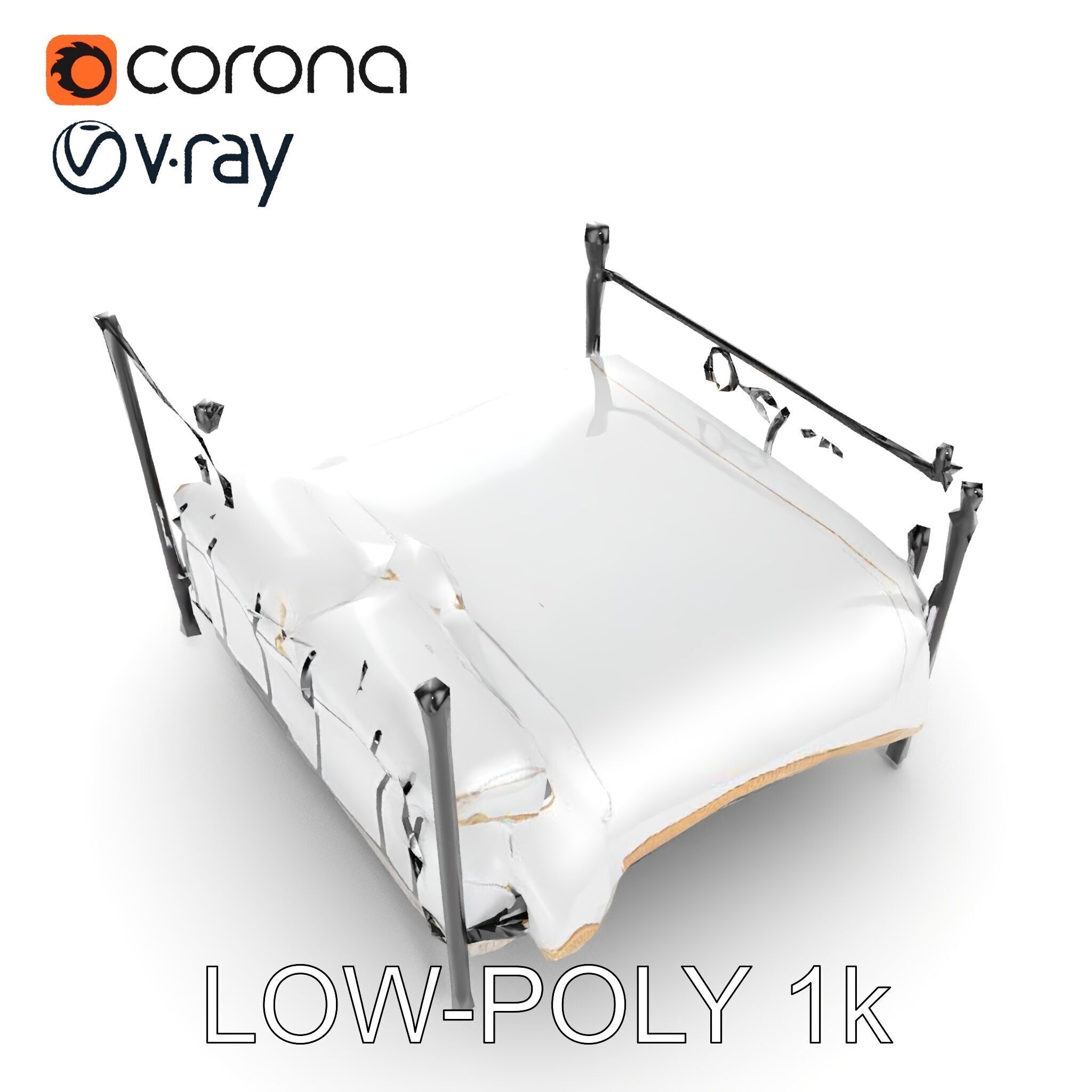 Ornate Black Metal Bed Model Pack Low-poly 3D model_17