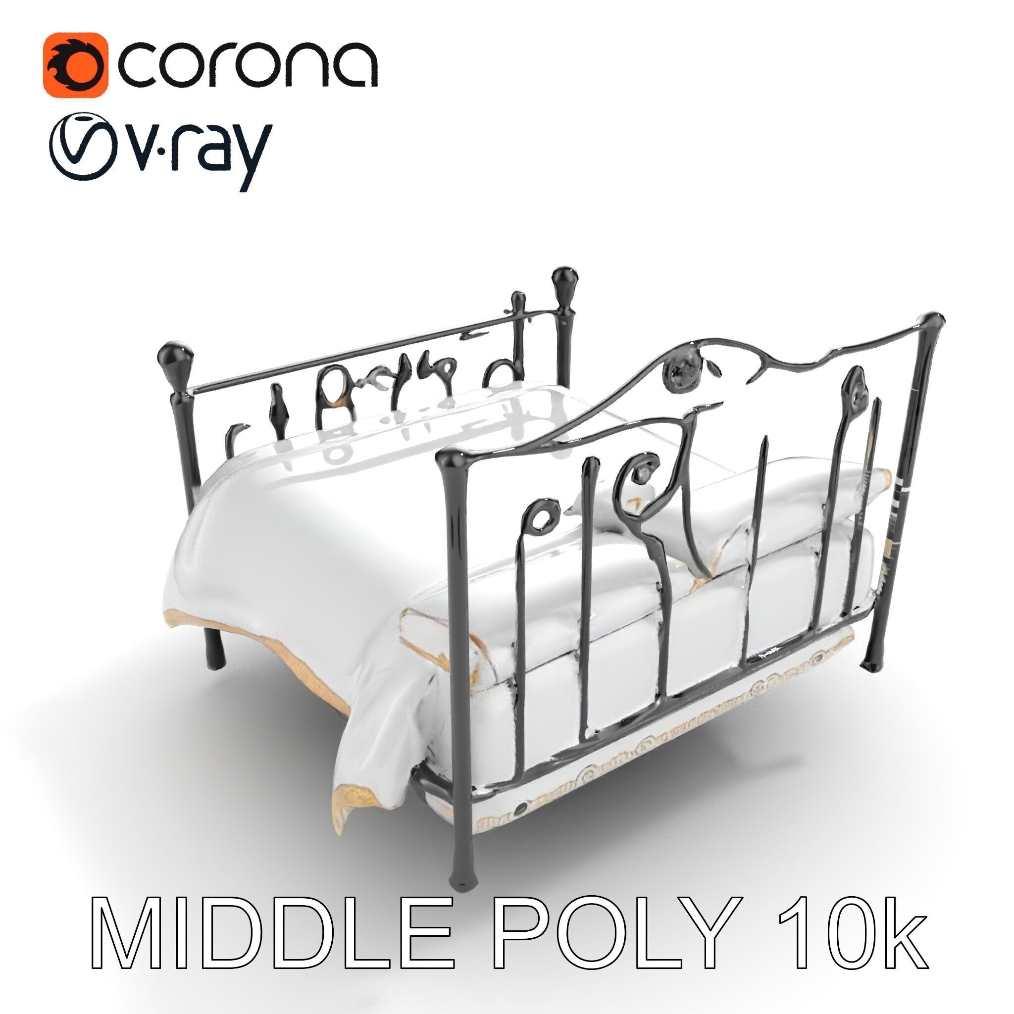 Ornate Black Metal Bed Model Pack Low-poly 3D model_8