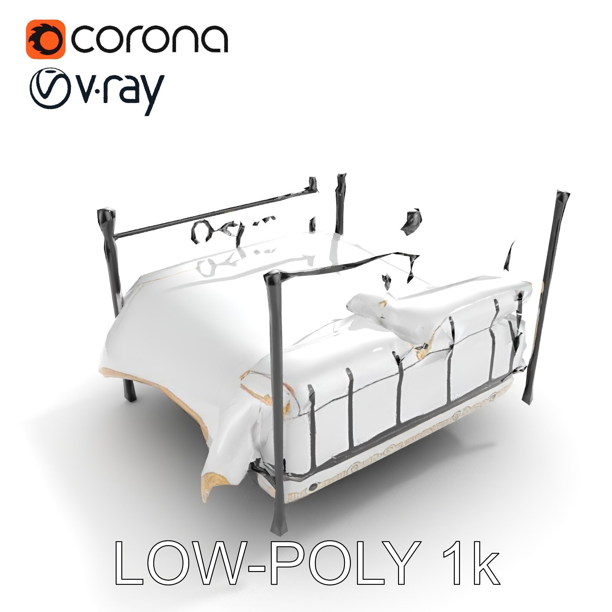 Ornate Black Metal Bed Model Pack Low-poly 3D model_20