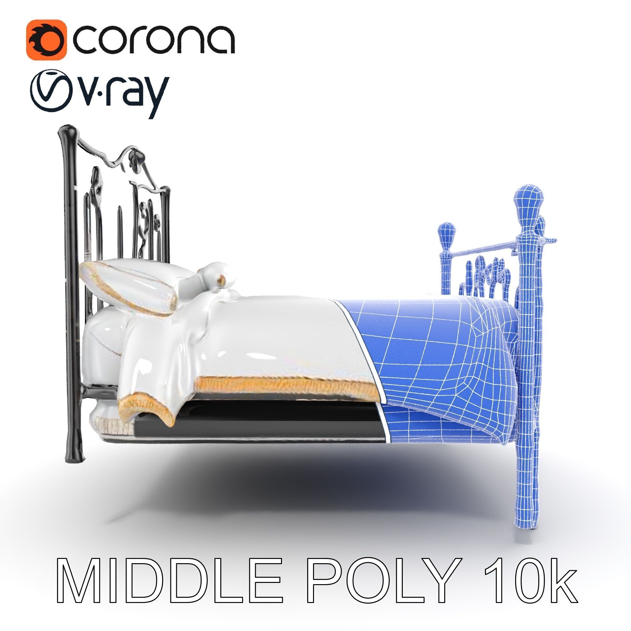 Ornate Black Metal Bed Model Pack Low-poly 3D model_30