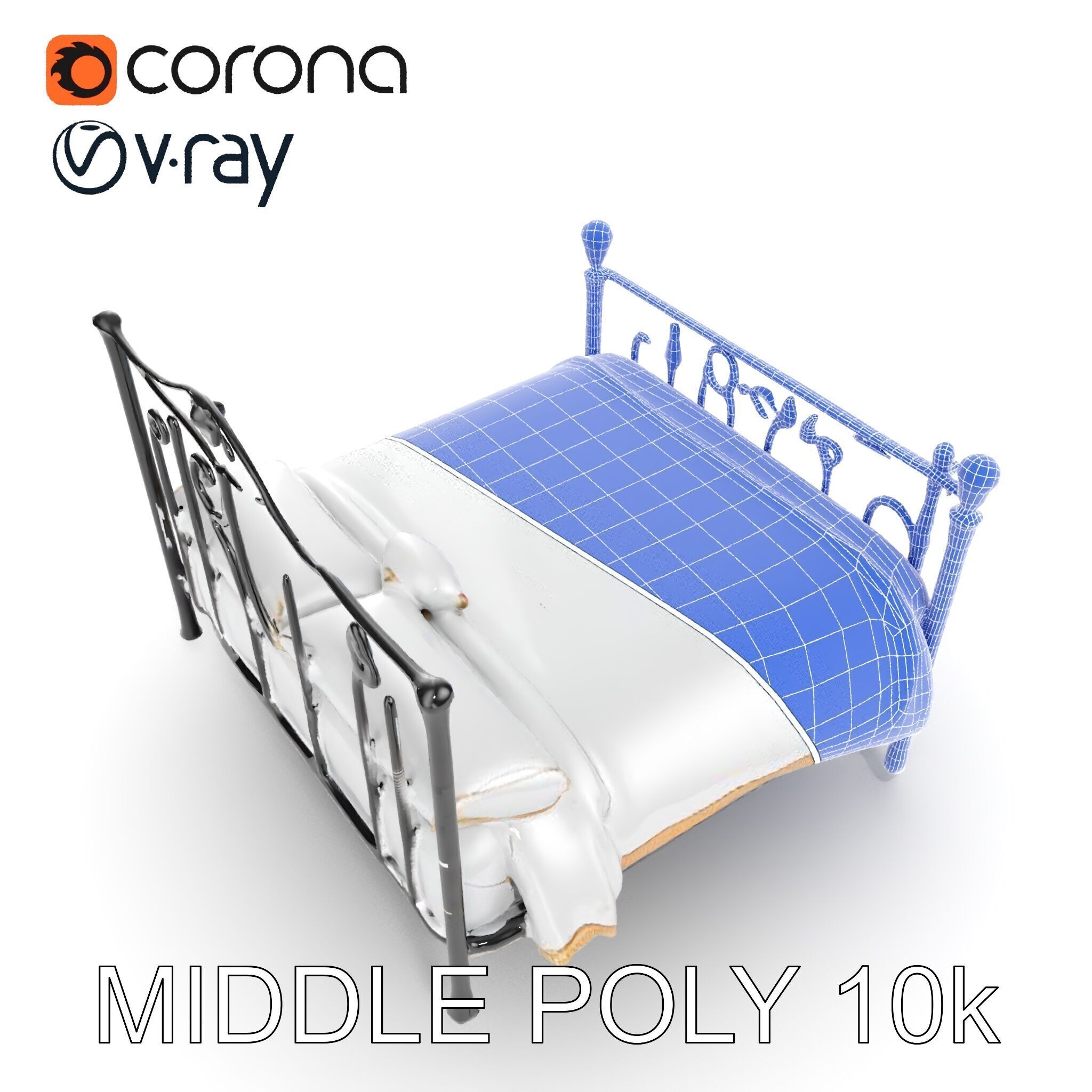 Ornate Black Metal Bed Model Pack Low-poly 3D model_13