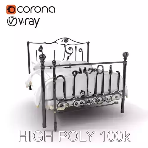 Ornate Black Metal Bed Model Pack Low-poly 3D model