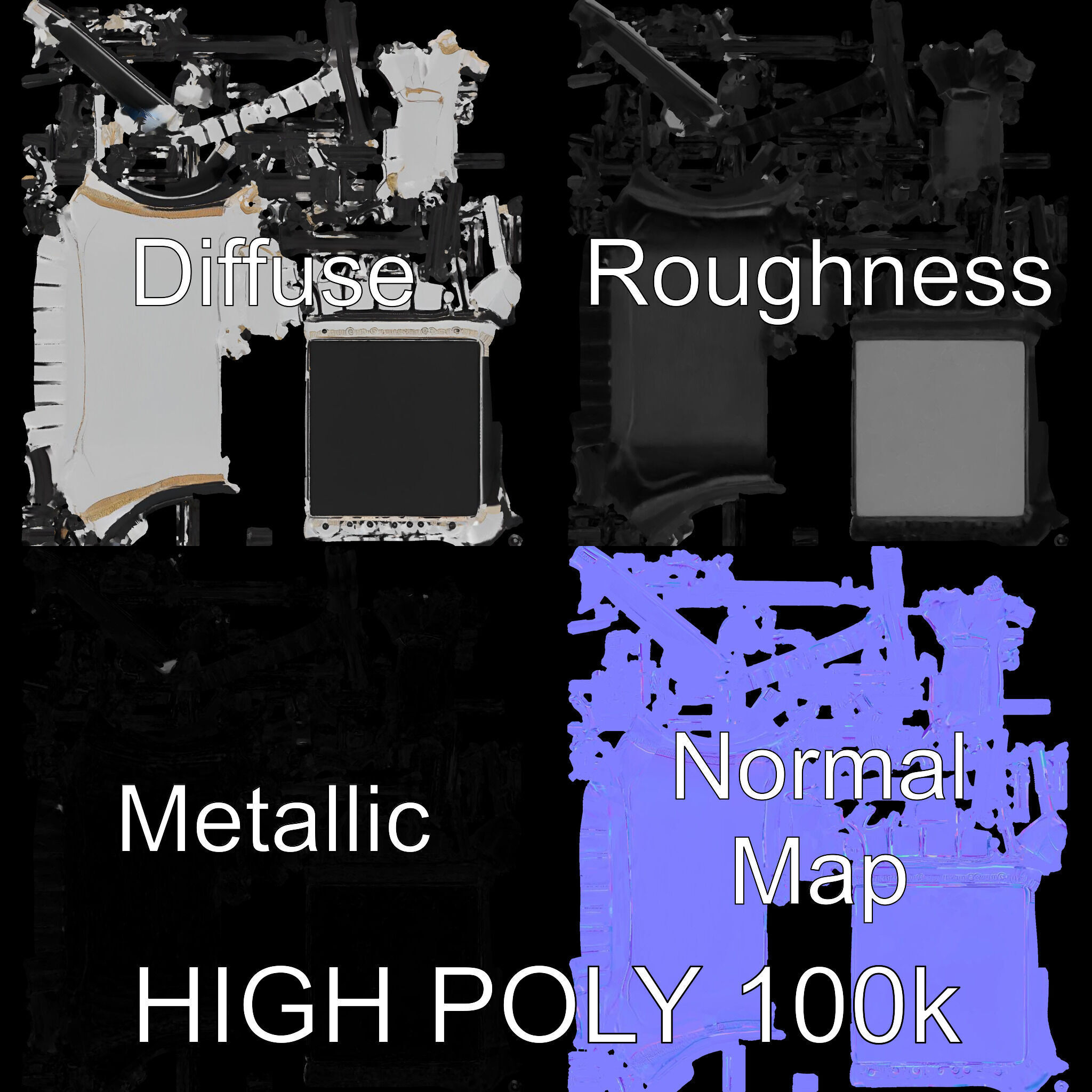 Ornate Black Metal Bed Model Pack Low-poly 3D model_3