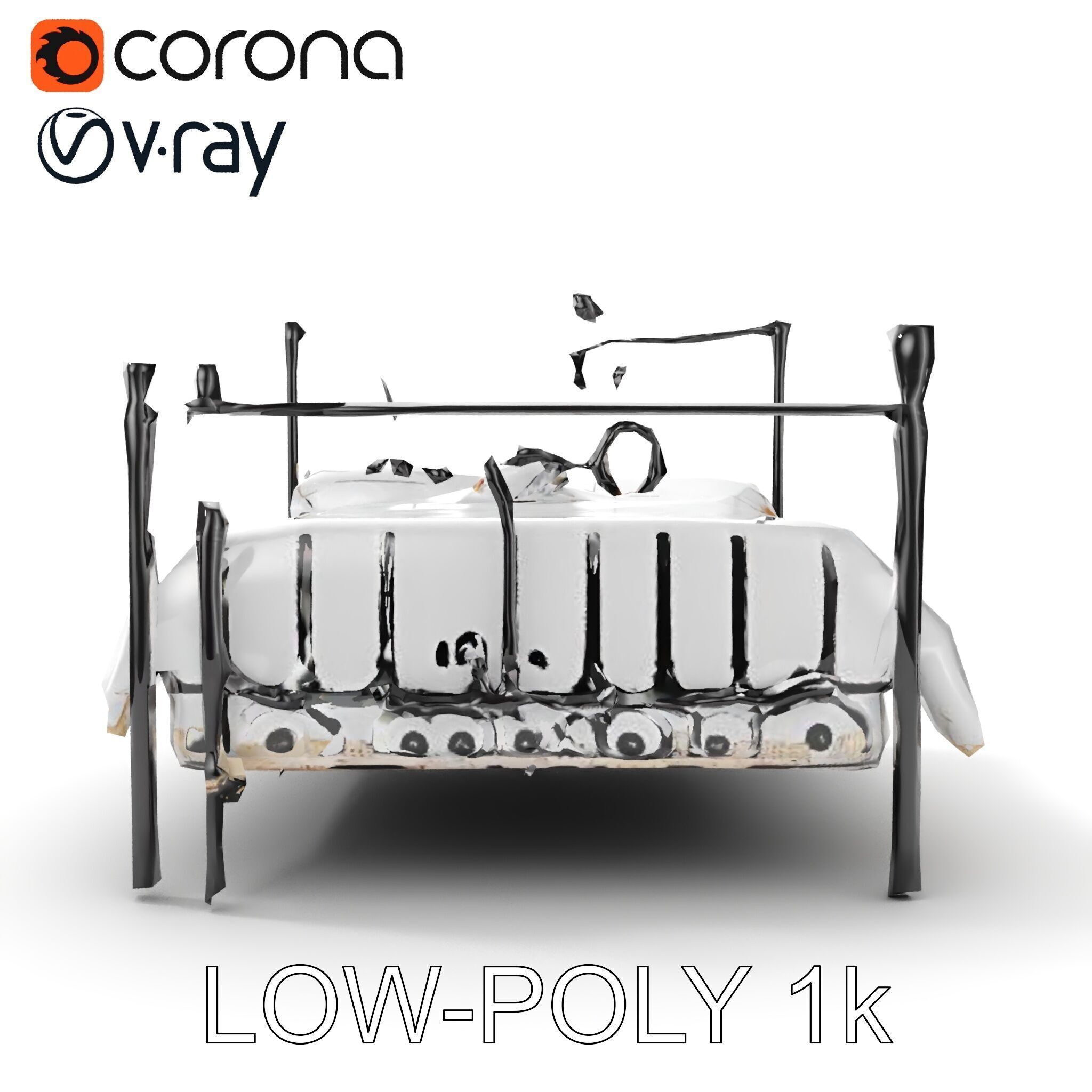 Ornate Black Metal Bed Model Pack Low-poly 3D model_11