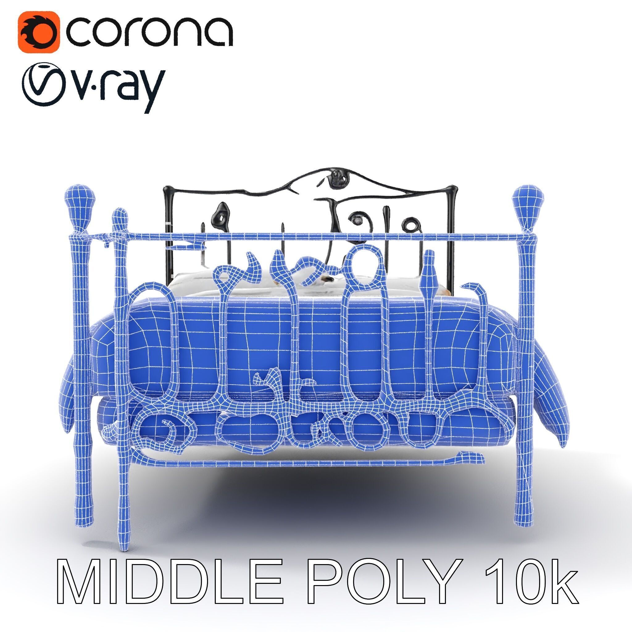 Ornate Black Metal Bed Model Pack Low-poly 3D model_19
