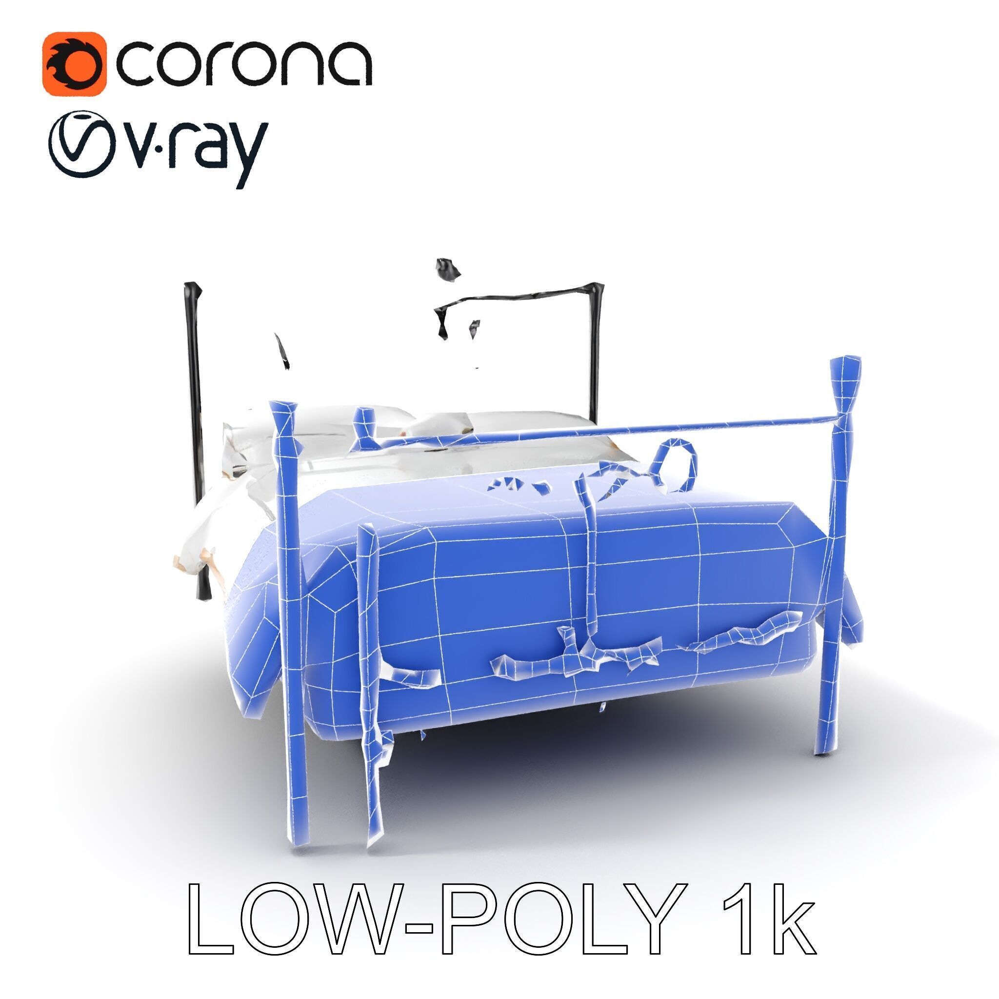 Ornate Black Metal Bed Model Pack Low-poly 3D model_14