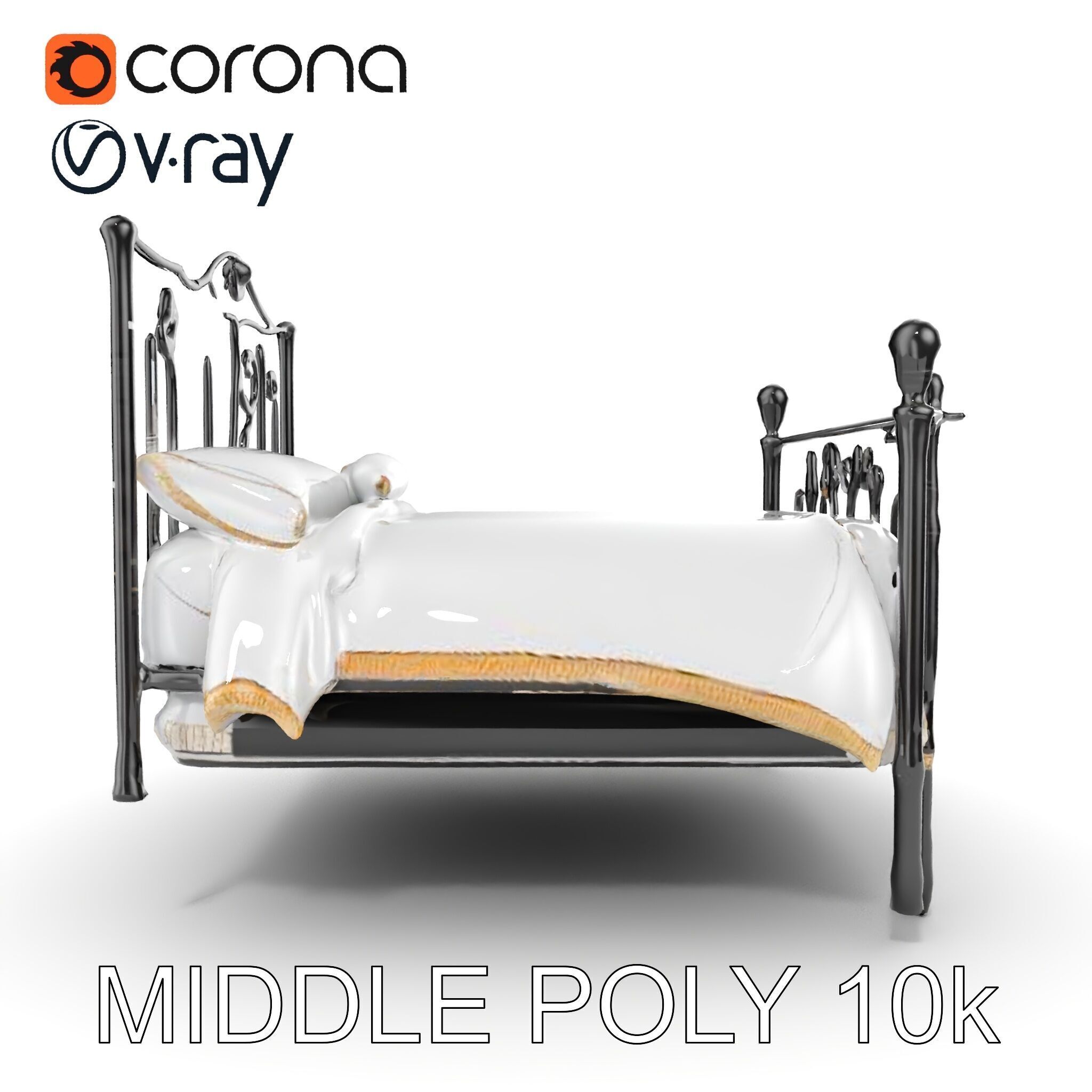 Ornate Black Metal Bed Model Pack Low-poly 3D model_16