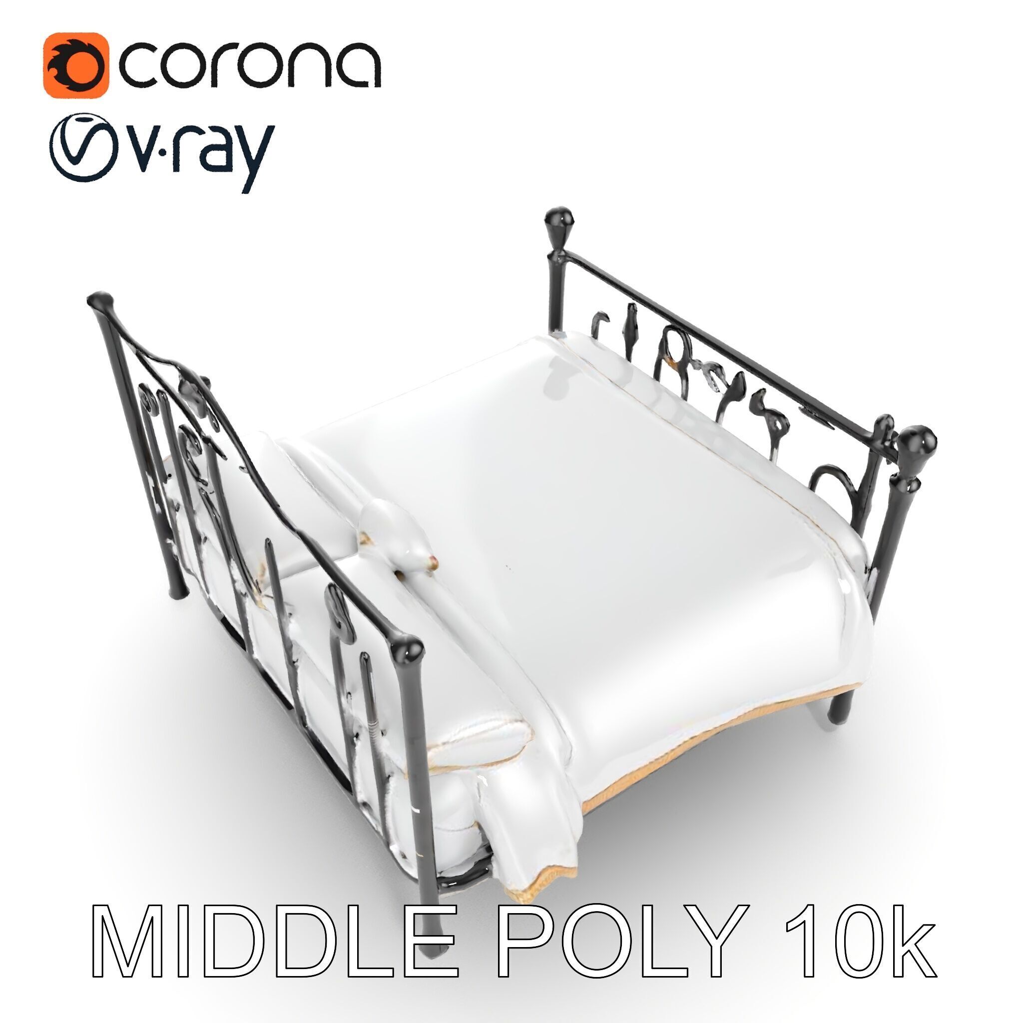Ornate Black Metal Bed Model Pack Low-poly 3D model_10