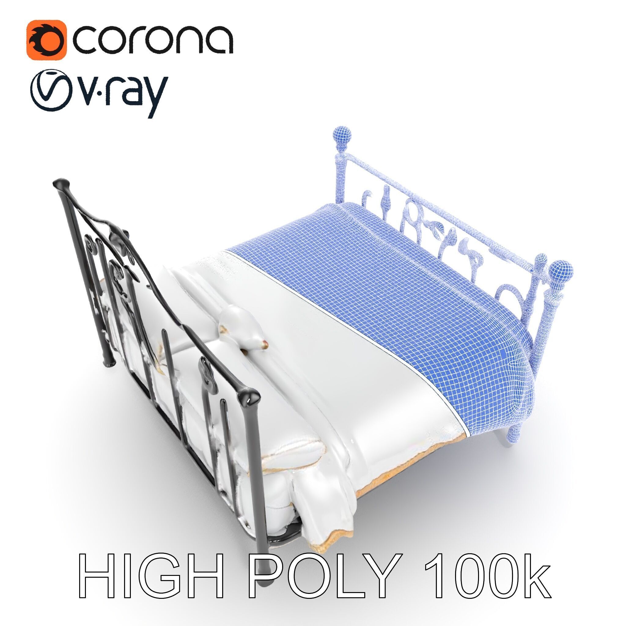 Ornate Black Metal Bed Model Pack Low-poly 3D model_35