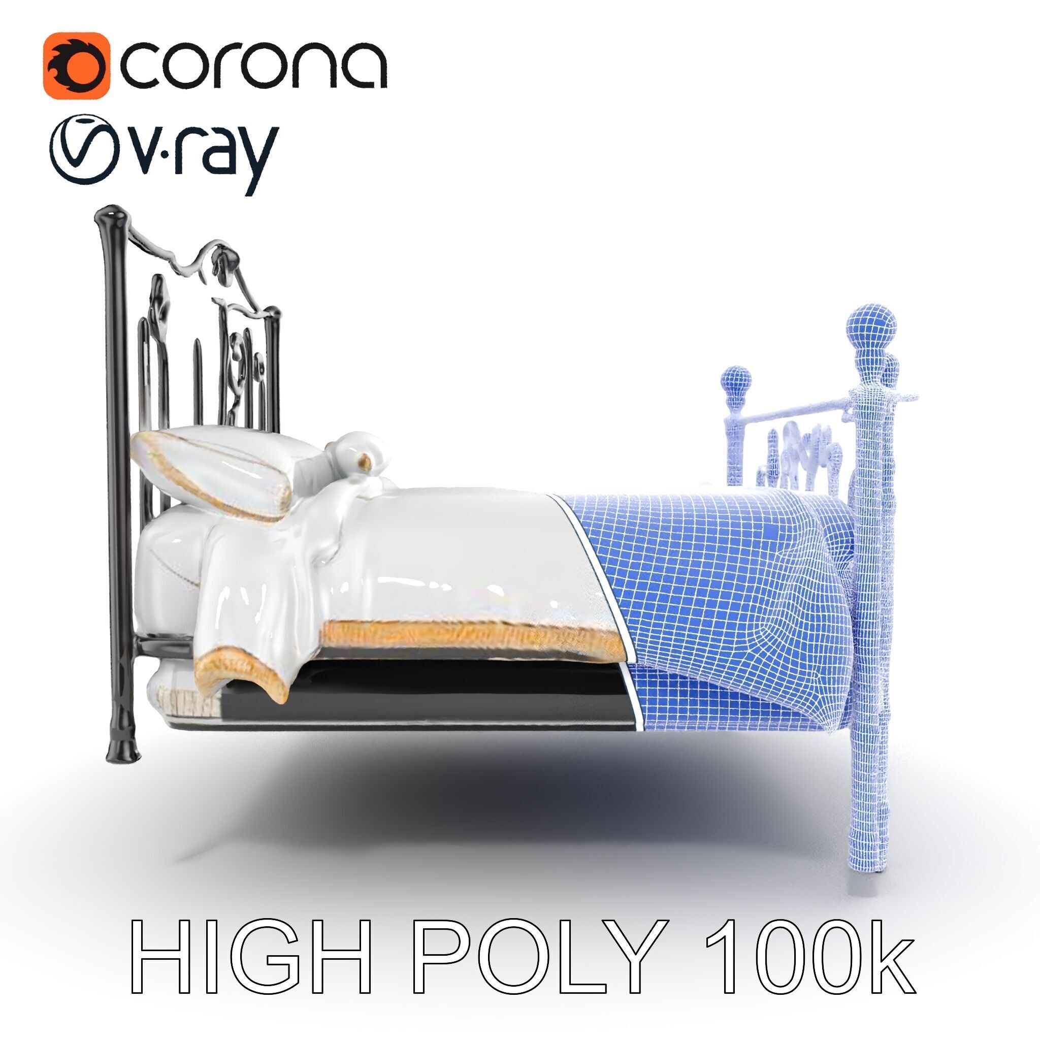 Ornate Black Metal Bed Model Pack Low-poly 3D model_29