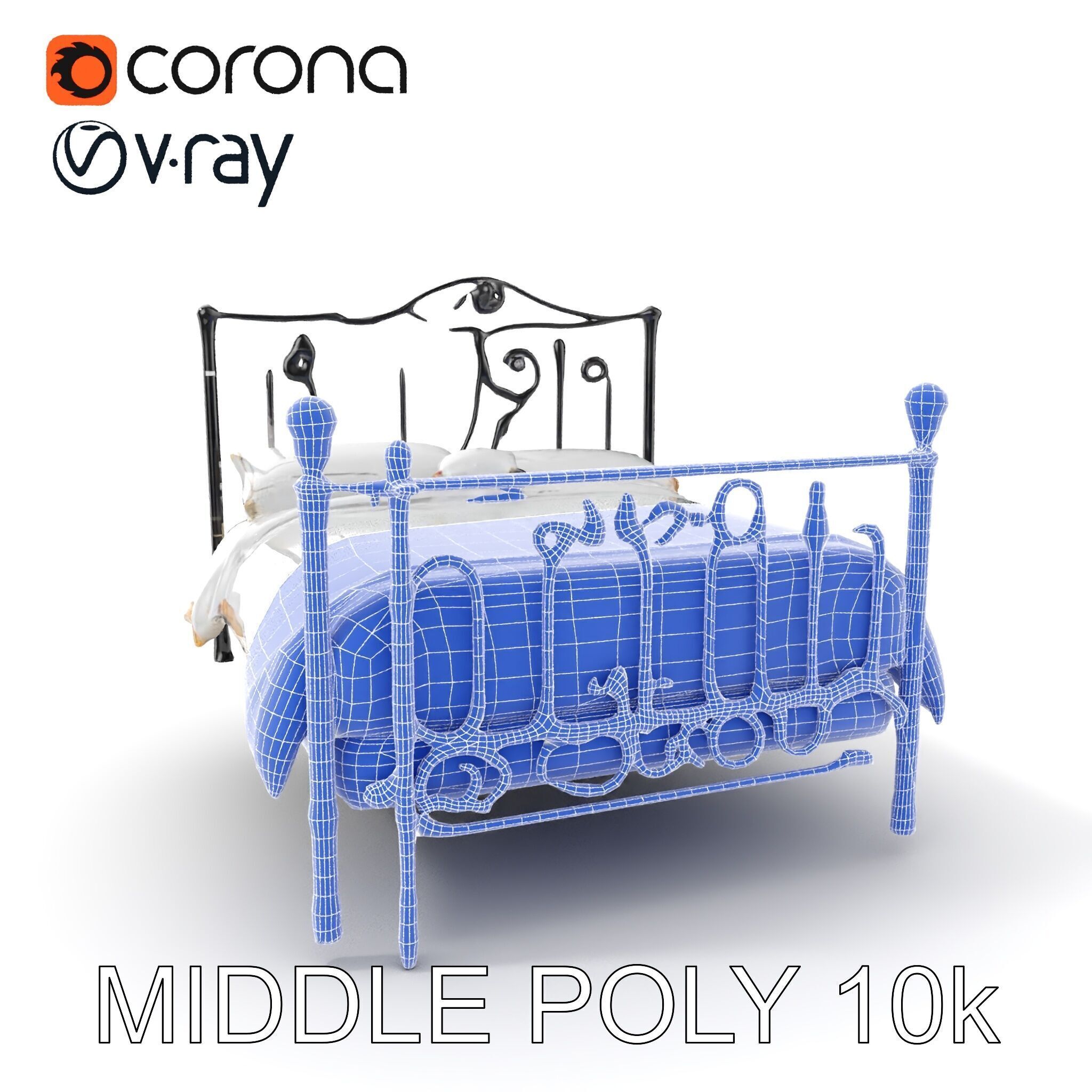 Ornate Black Metal Bed Model Pack Low-poly 3D model_27