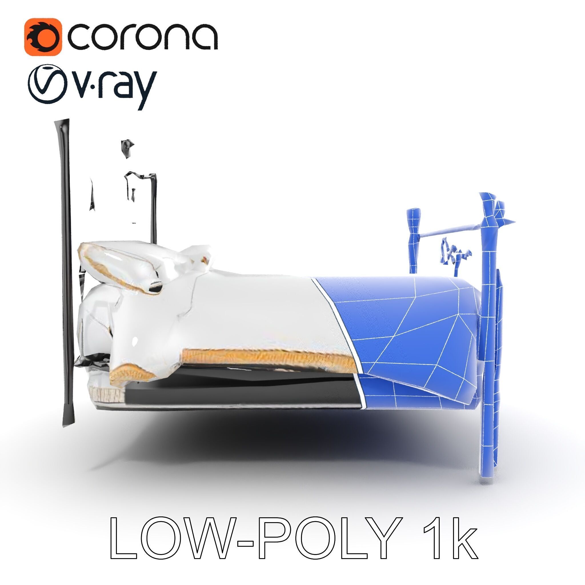 Ornate Black Metal Bed Model Pack Low-poly 3D model_28