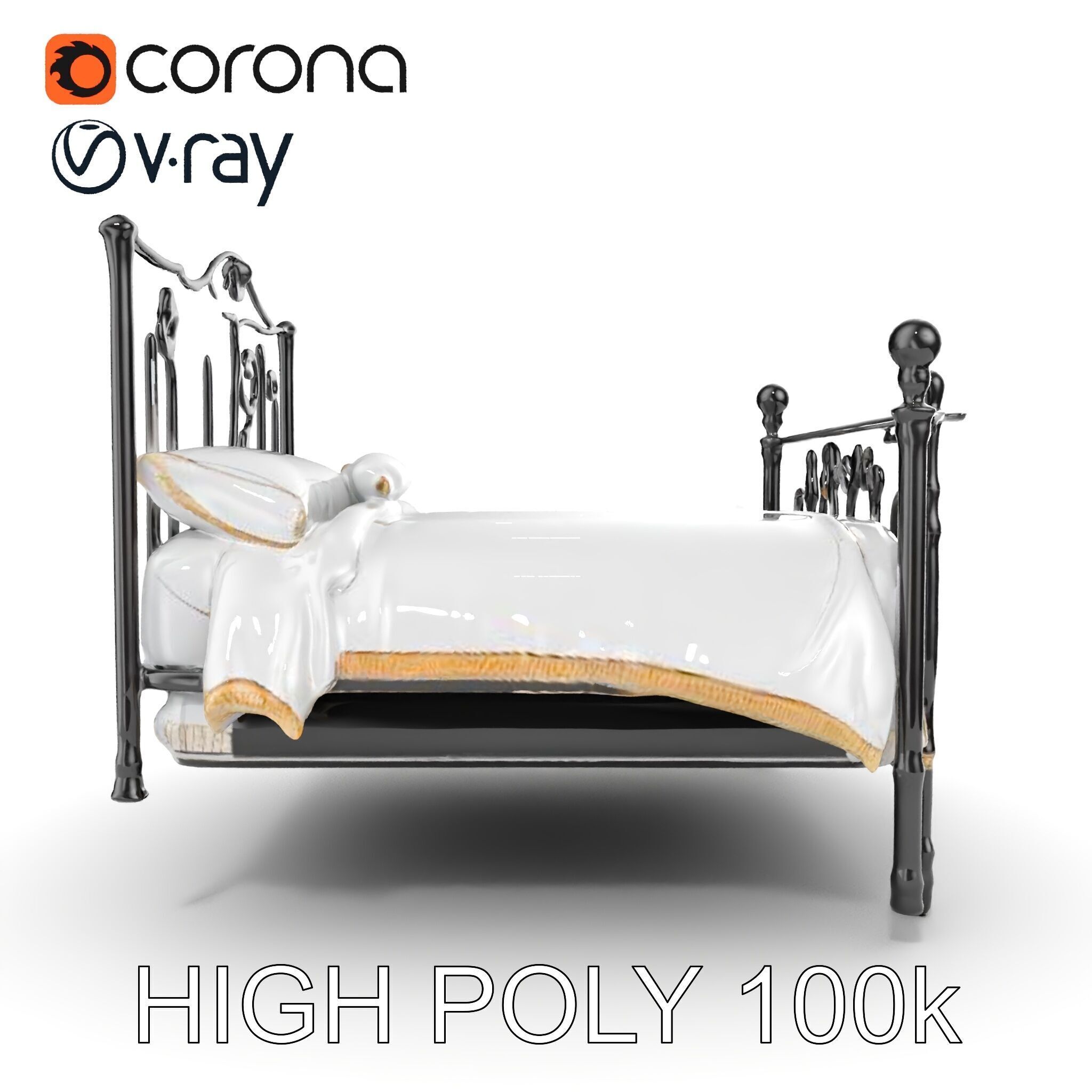 Ornate Black Metal Bed Model Pack Low-poly 3D model_26