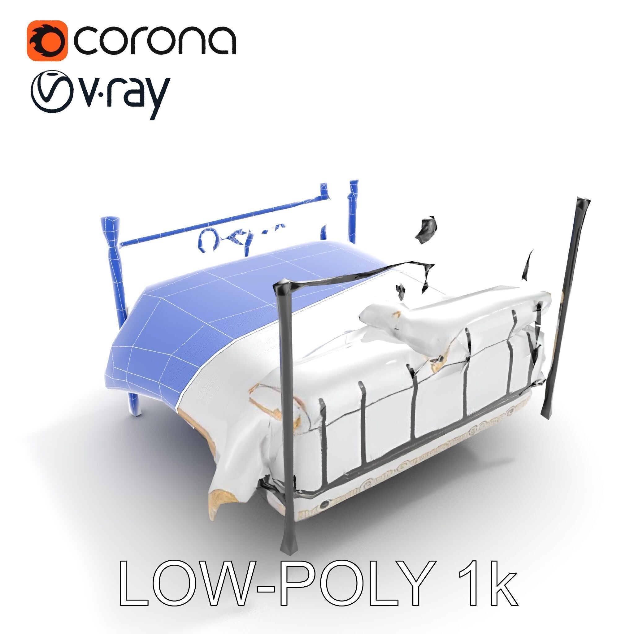 Ornate Black Metal Bed Model Pack Low-poly 3D model_22