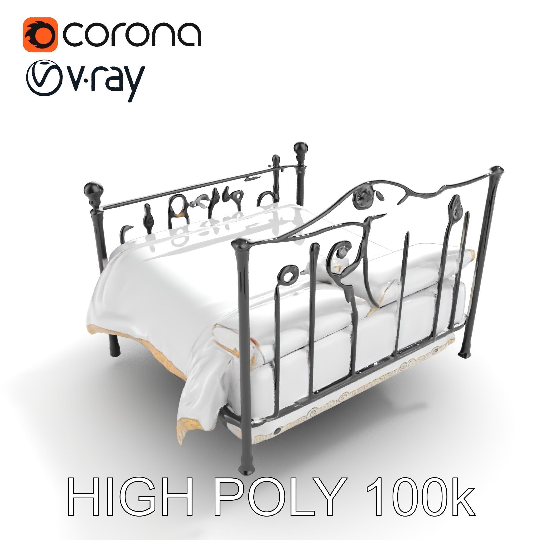Ornate Black Metal Bed Model Pack Low-poly 3D model_12