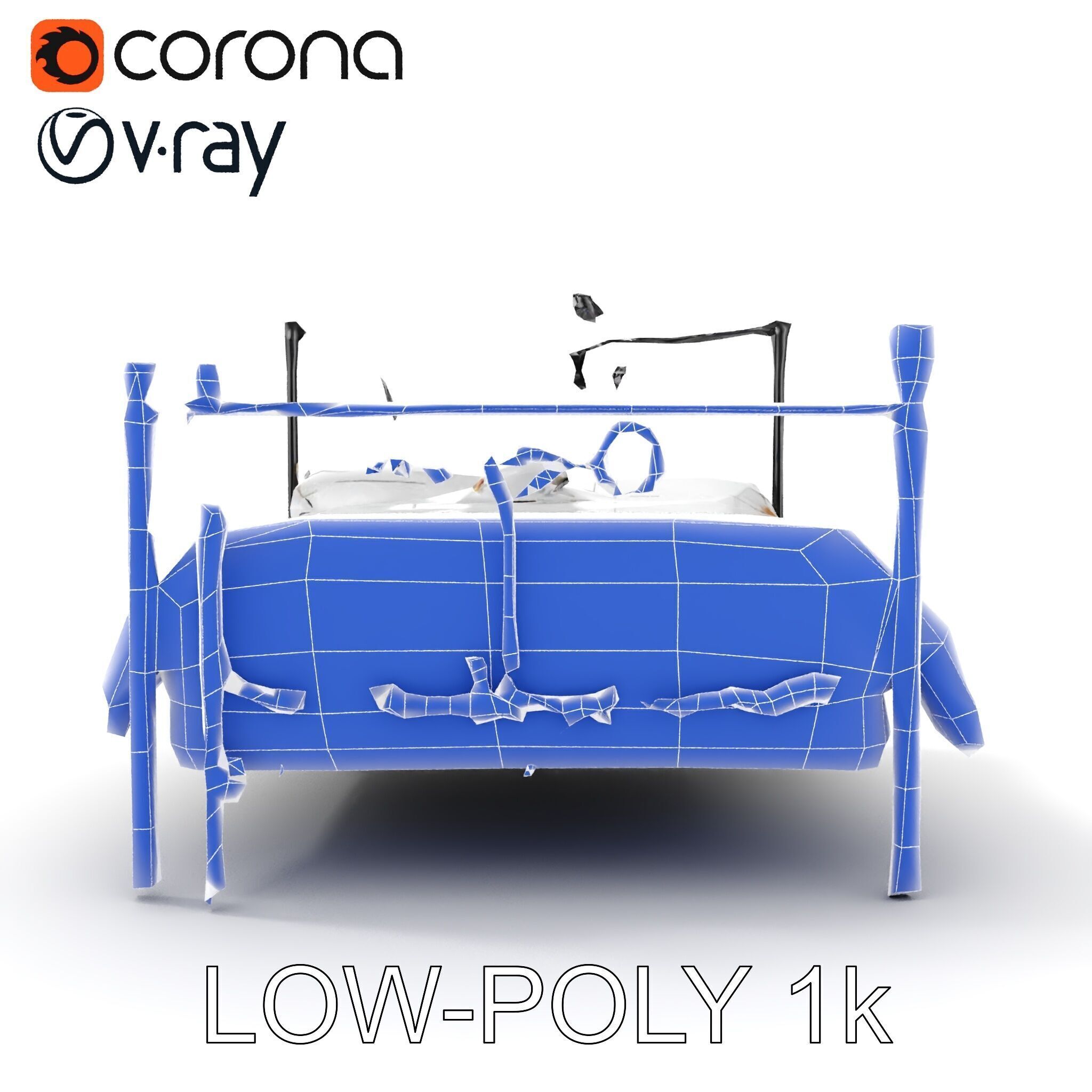 Ornate Black Metal Bed Model Pack Low-poly 3D model_31