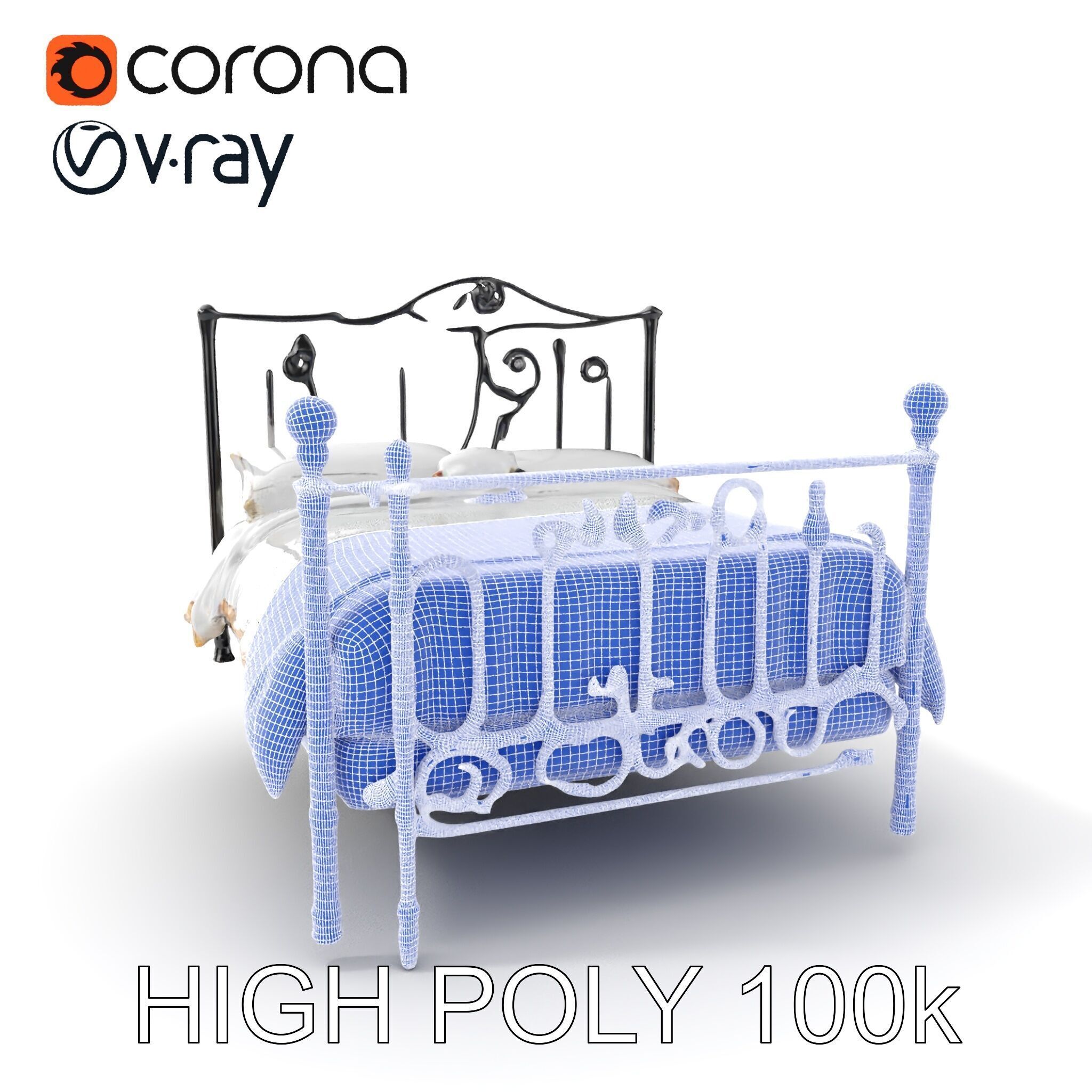 Ornate Black Metal Bed Model Pack Low-poly 3D model_4