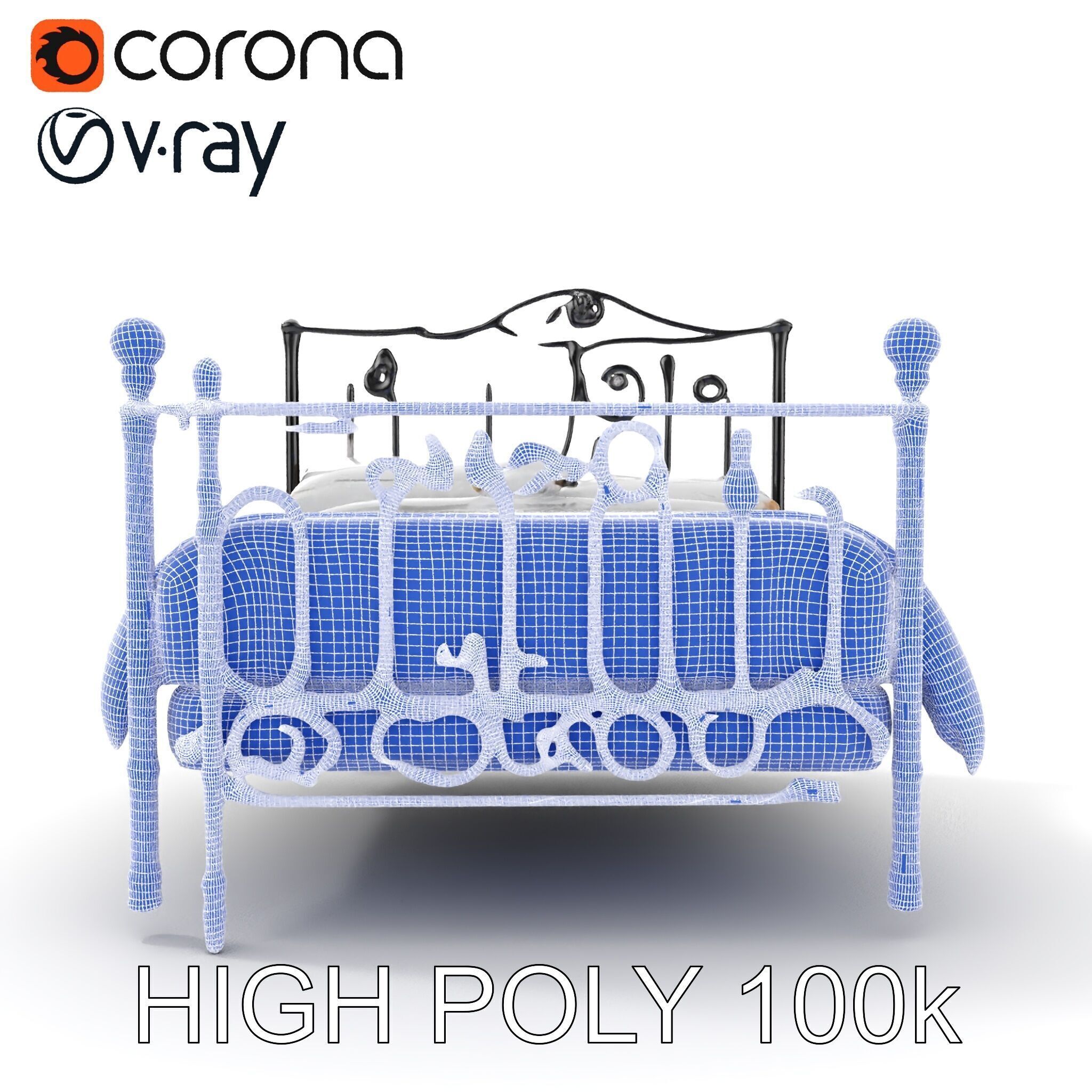 Ornate Black Metal Bed Model Pack Low-poly 3D model_32
