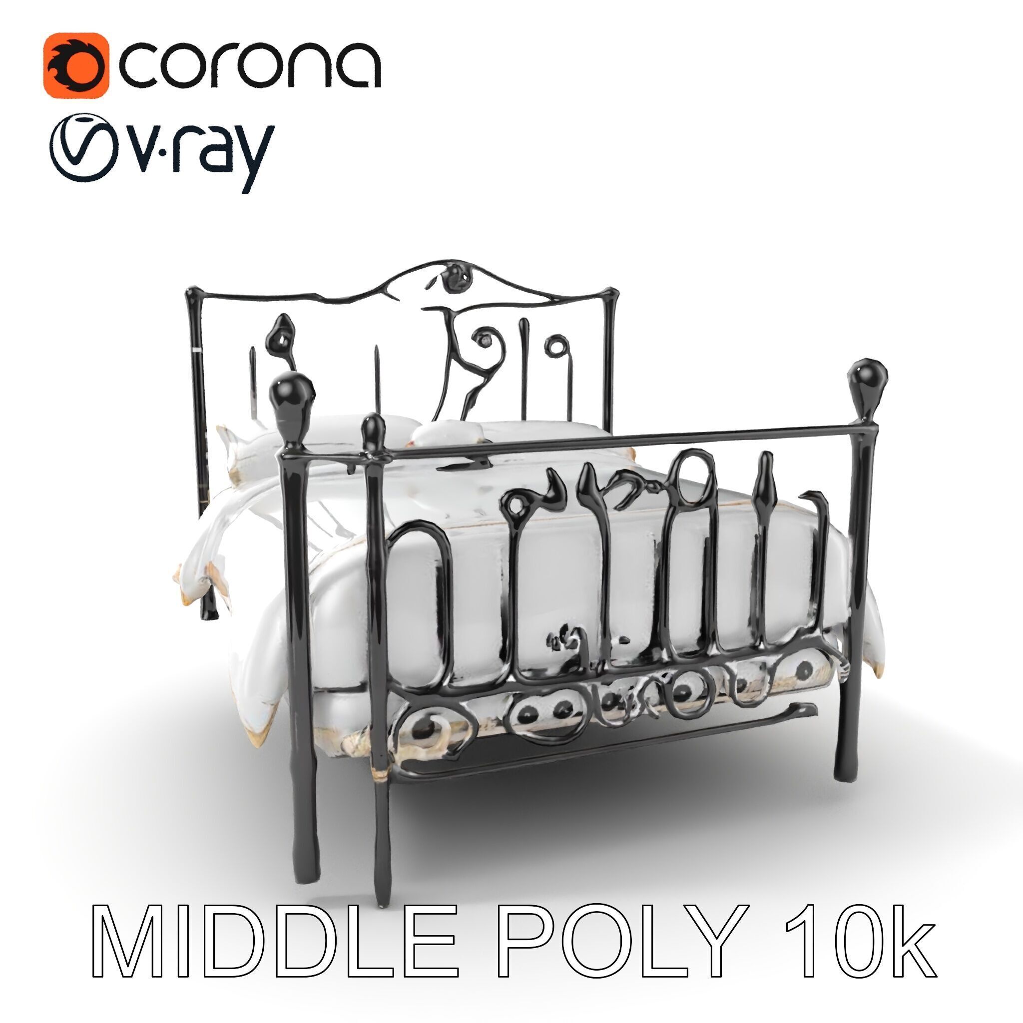 Ornate Black Metal Bed Model Pack Low-poly 3D model_6